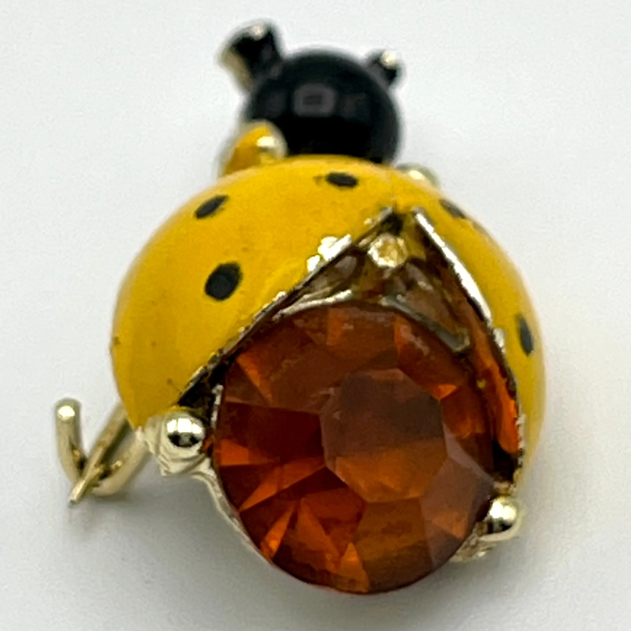 Vintage Enamel & Rhinestone Lady Bug Brooch