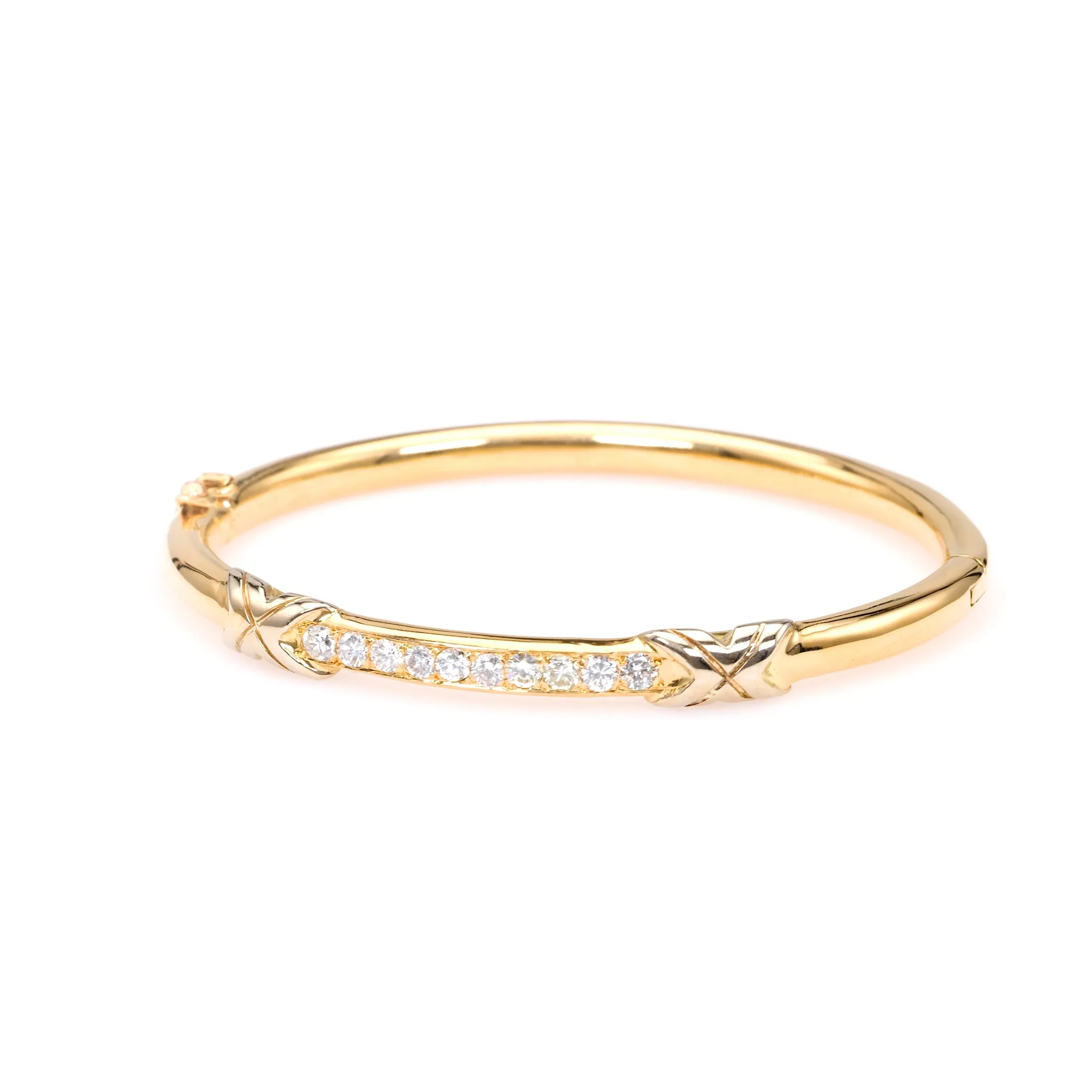 Vintage French Diamond 18k Yellow Gold Platinum Bangle