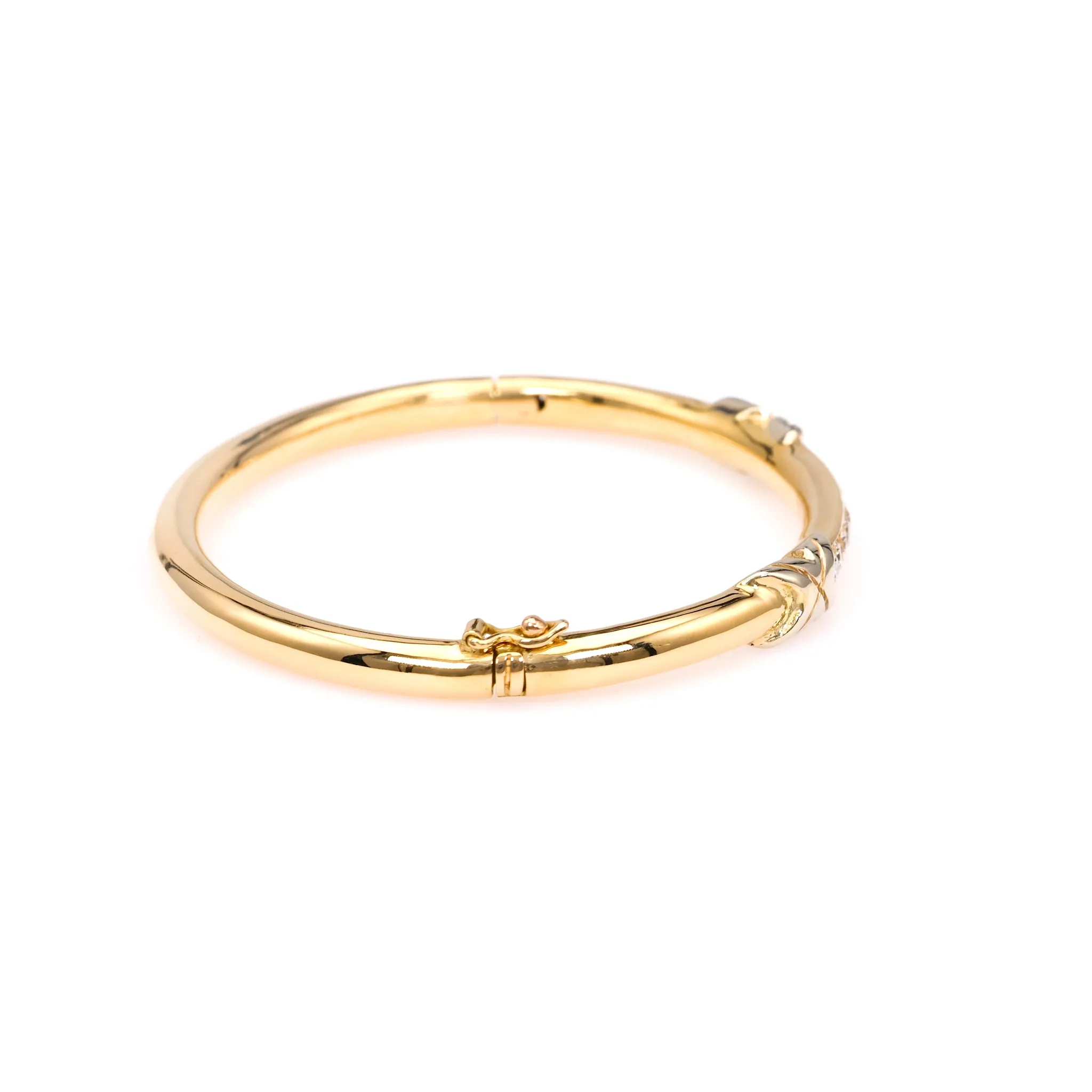 Vintage French Diamond 18k Yellow Gold Platinum Bangle