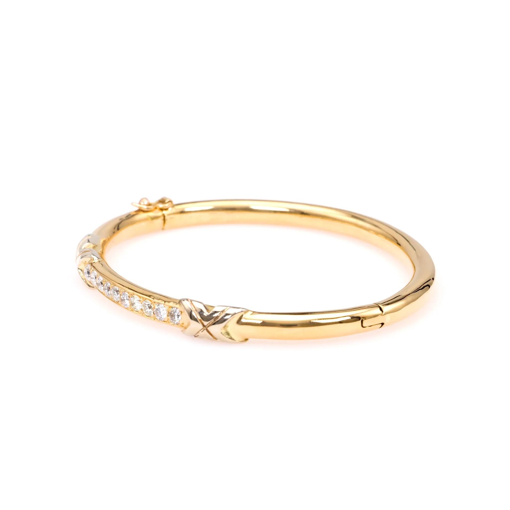 Vintage French Diamond 18k Yellow Gold Platinum Bangle