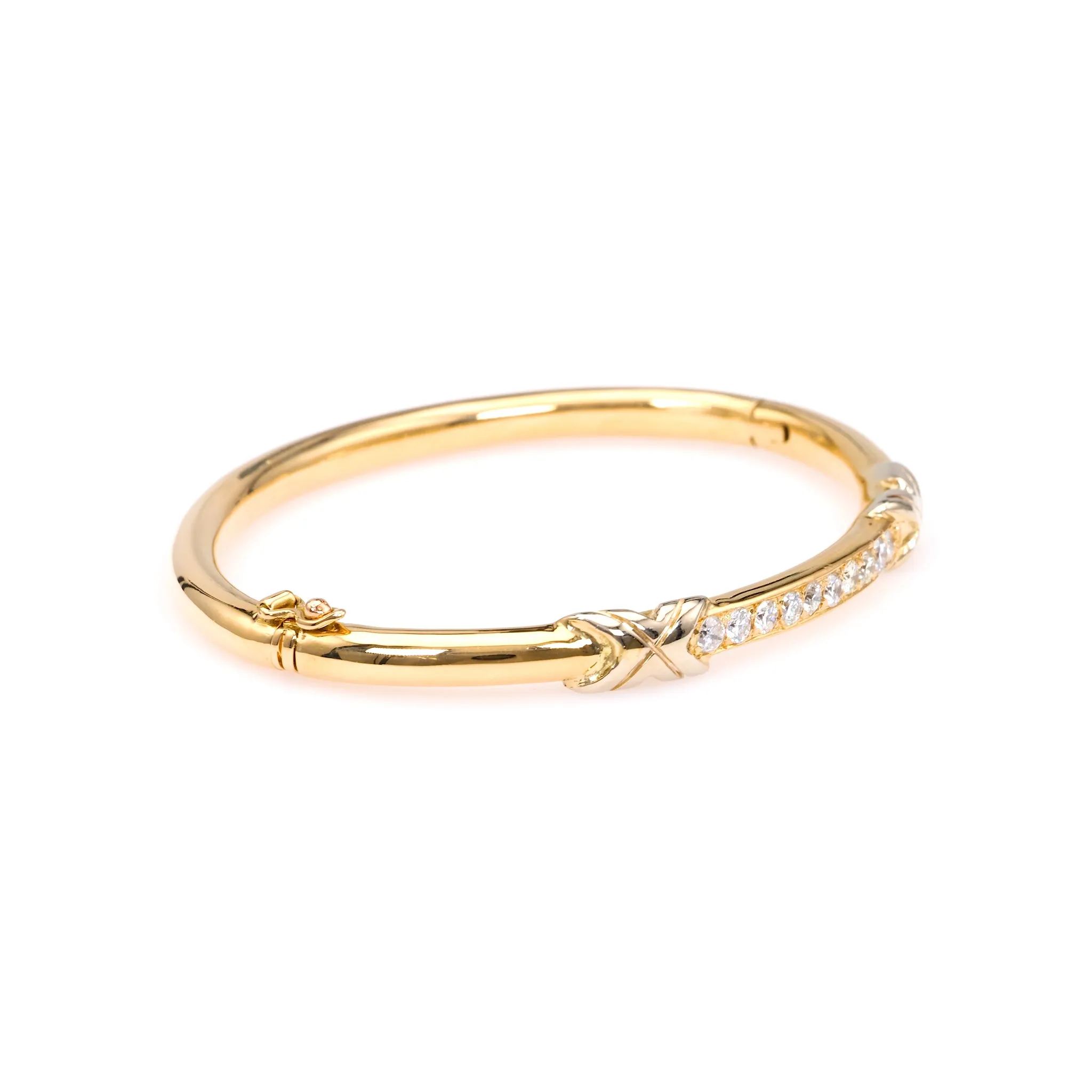 Vintage French Diamond 18k Yellow Gold Platinum Bangle