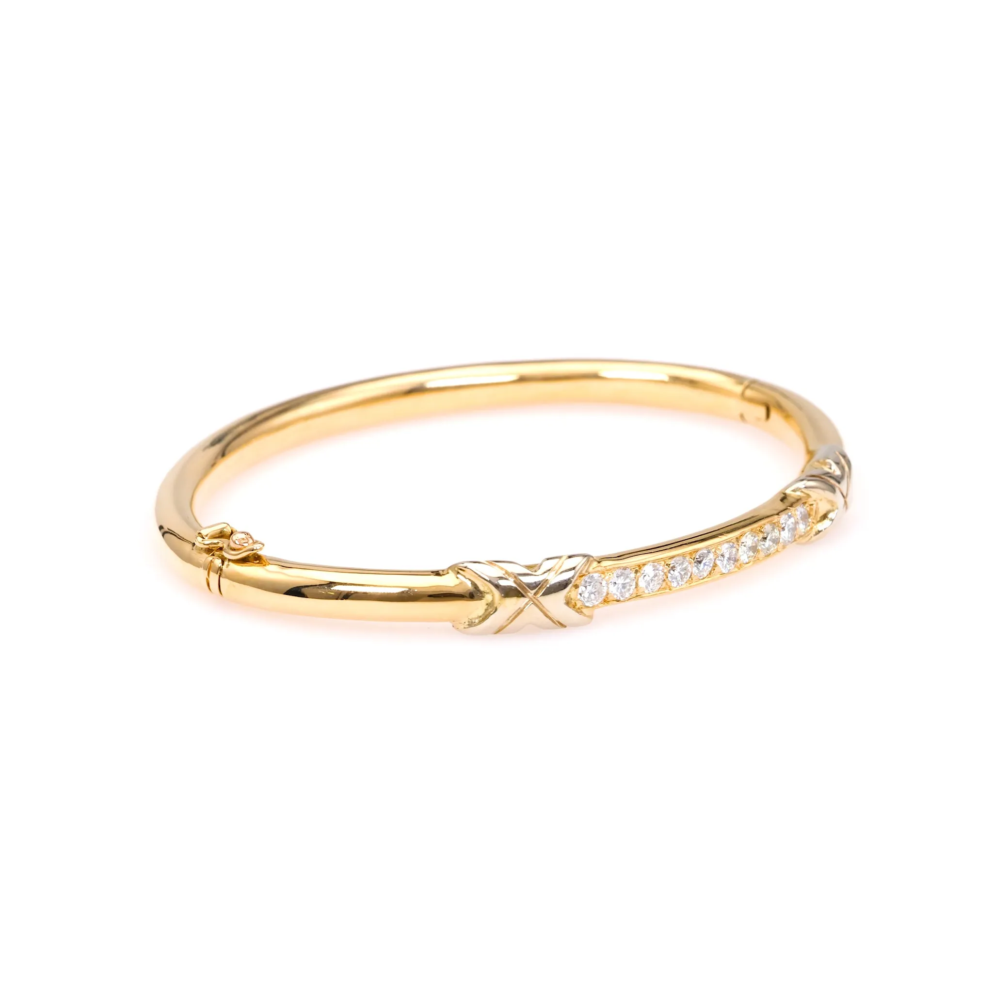 Vintage French Diamond 18k Yellow Gold Platinum Bangle