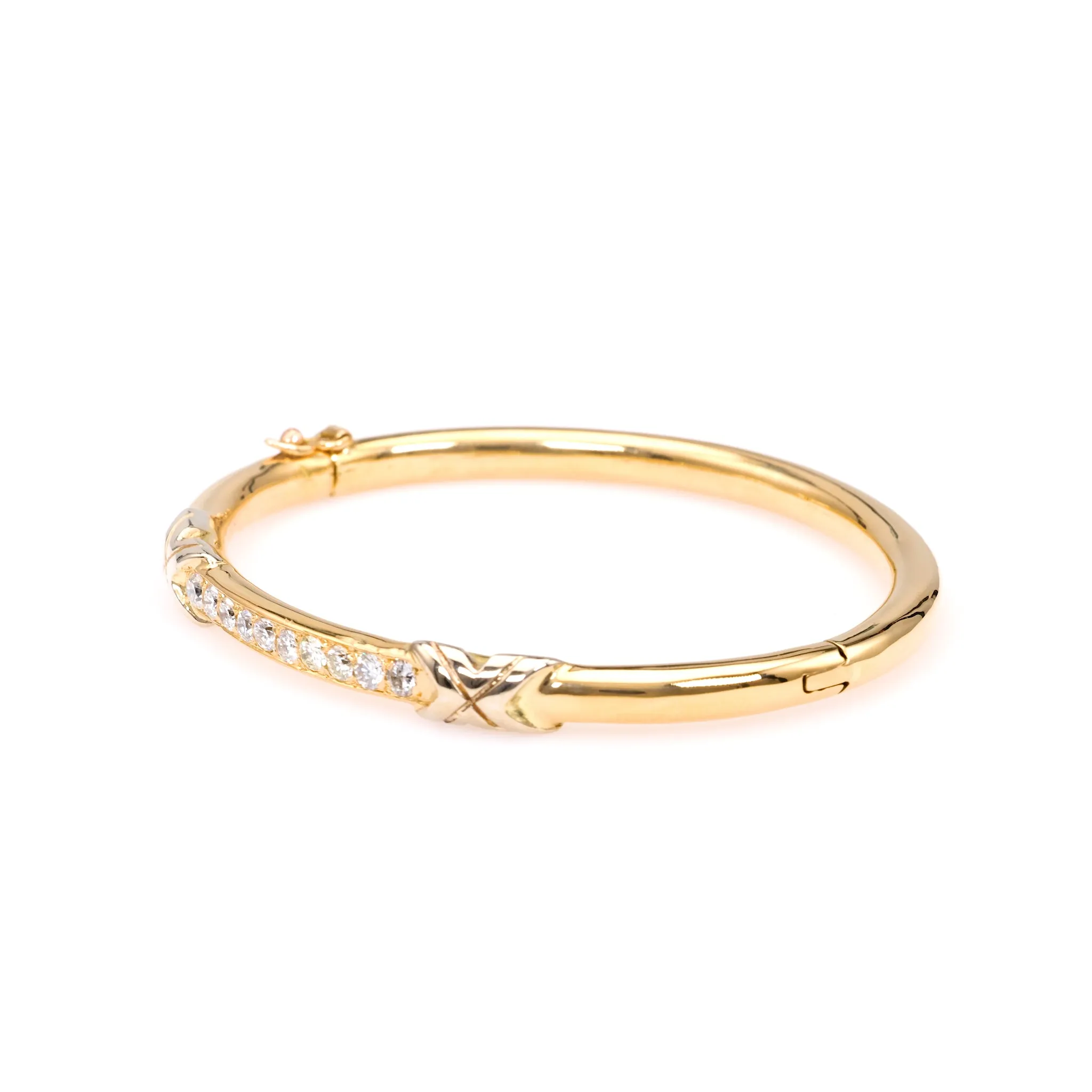 Vintage French Diamond 18k Yellow Gold Platinum Bangle