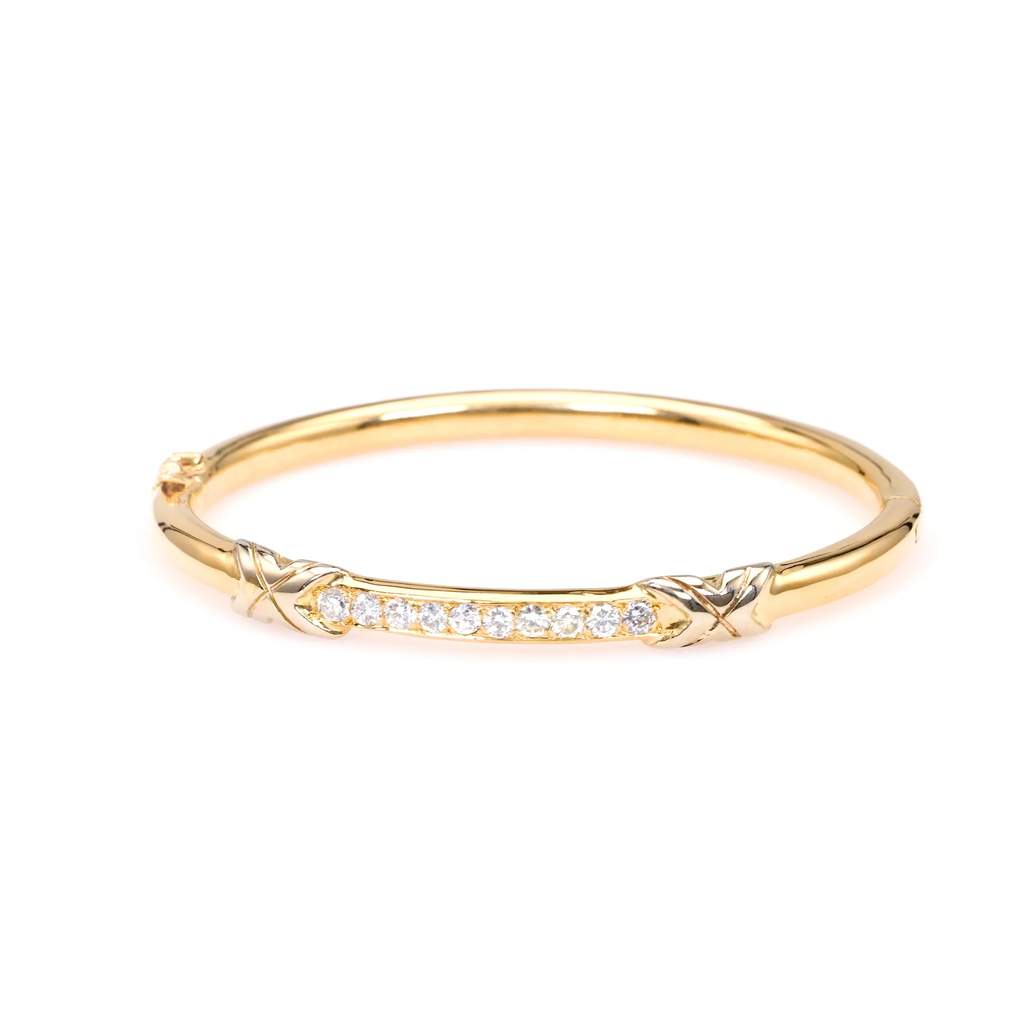 Vintage French Diamond 18k Yellow Gold Platinum Bangle