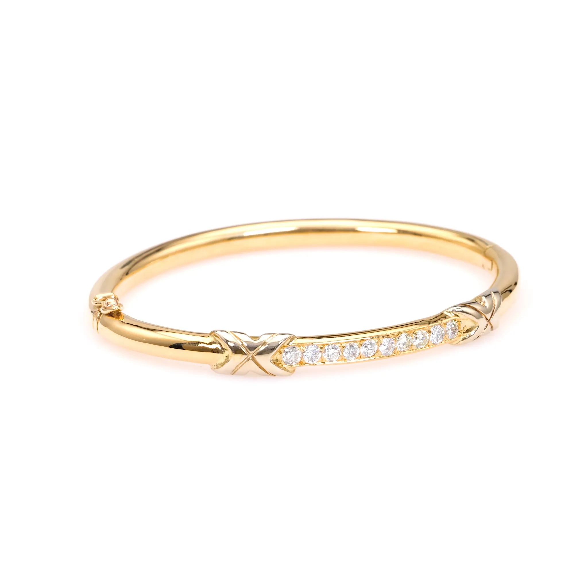 Vintage French Diamond 18k Yellow Gold Platinum Bangle