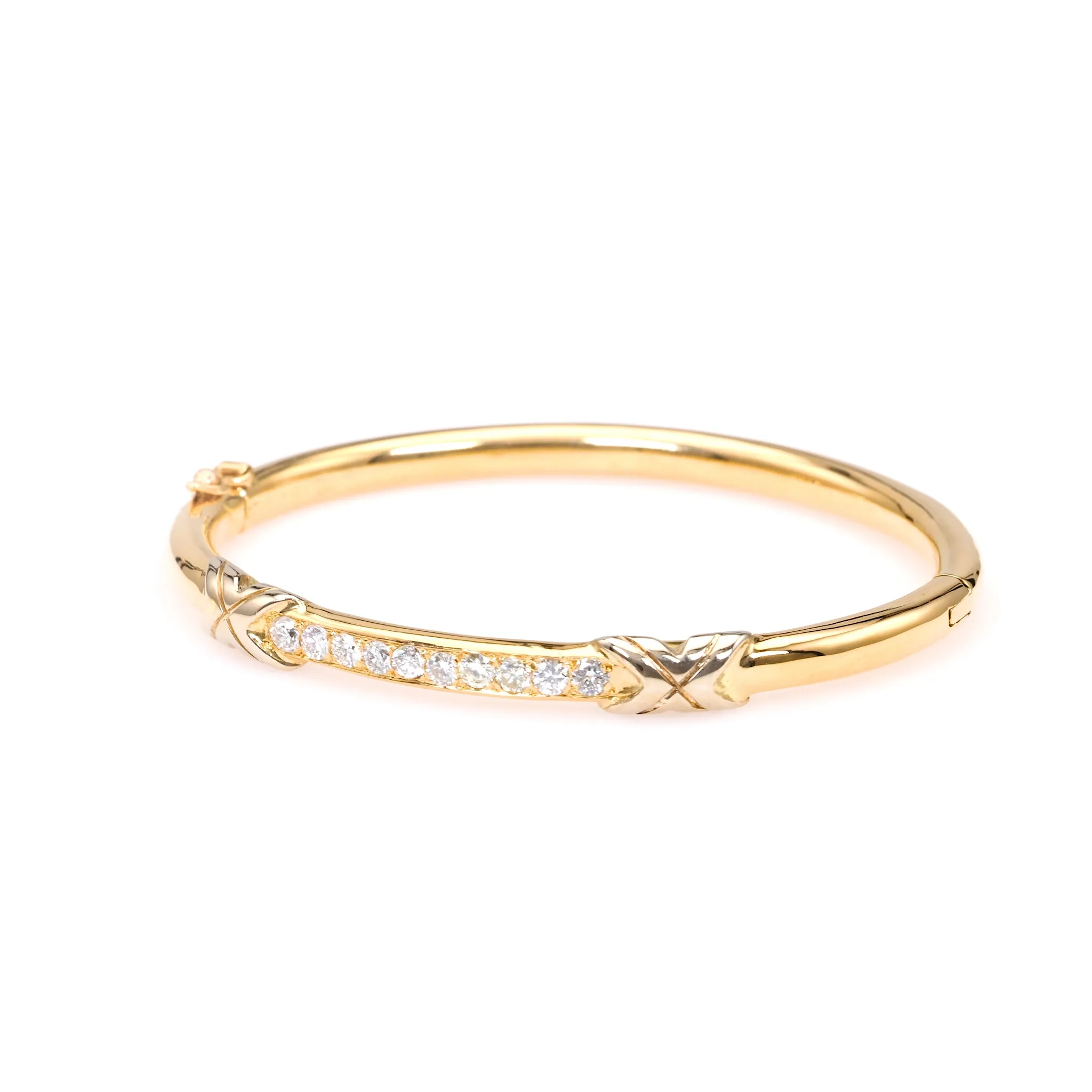 Vintage French Diamond 18k Yellow Gold Platinum Bangle