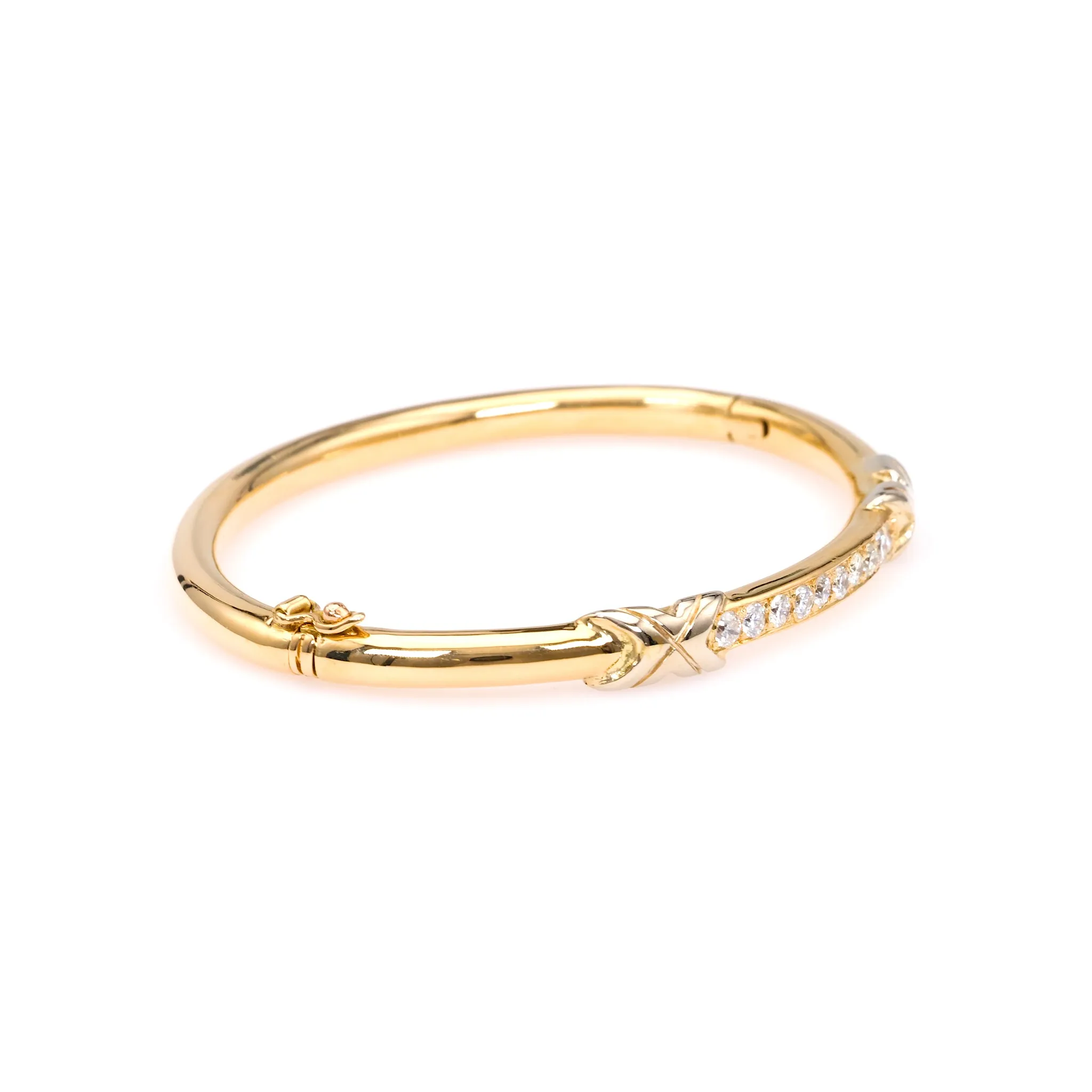 Vintage French Diamond 18k Yellow Gold Platinum Bangle