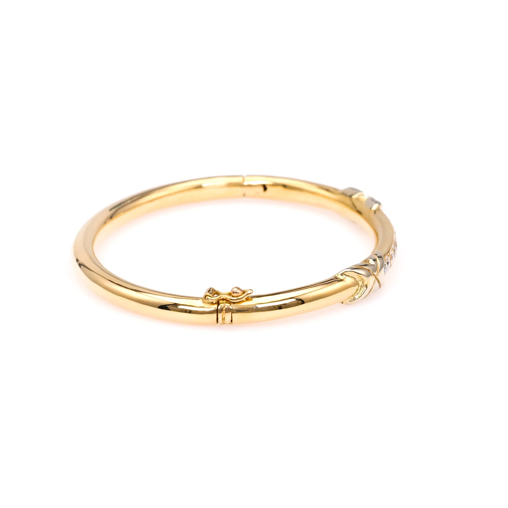 Vintage French Diamond 18k Yellow Gold Platinum Bangle