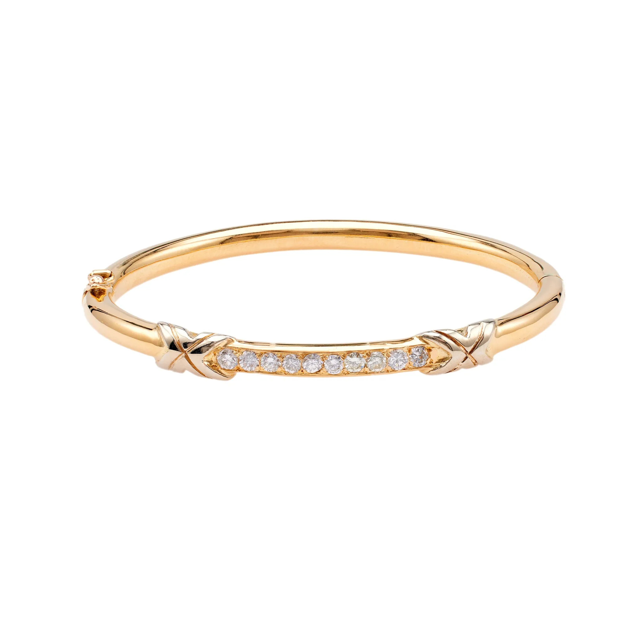 Vintage French Diamond 18k Yellow Gold Platinum Bangle