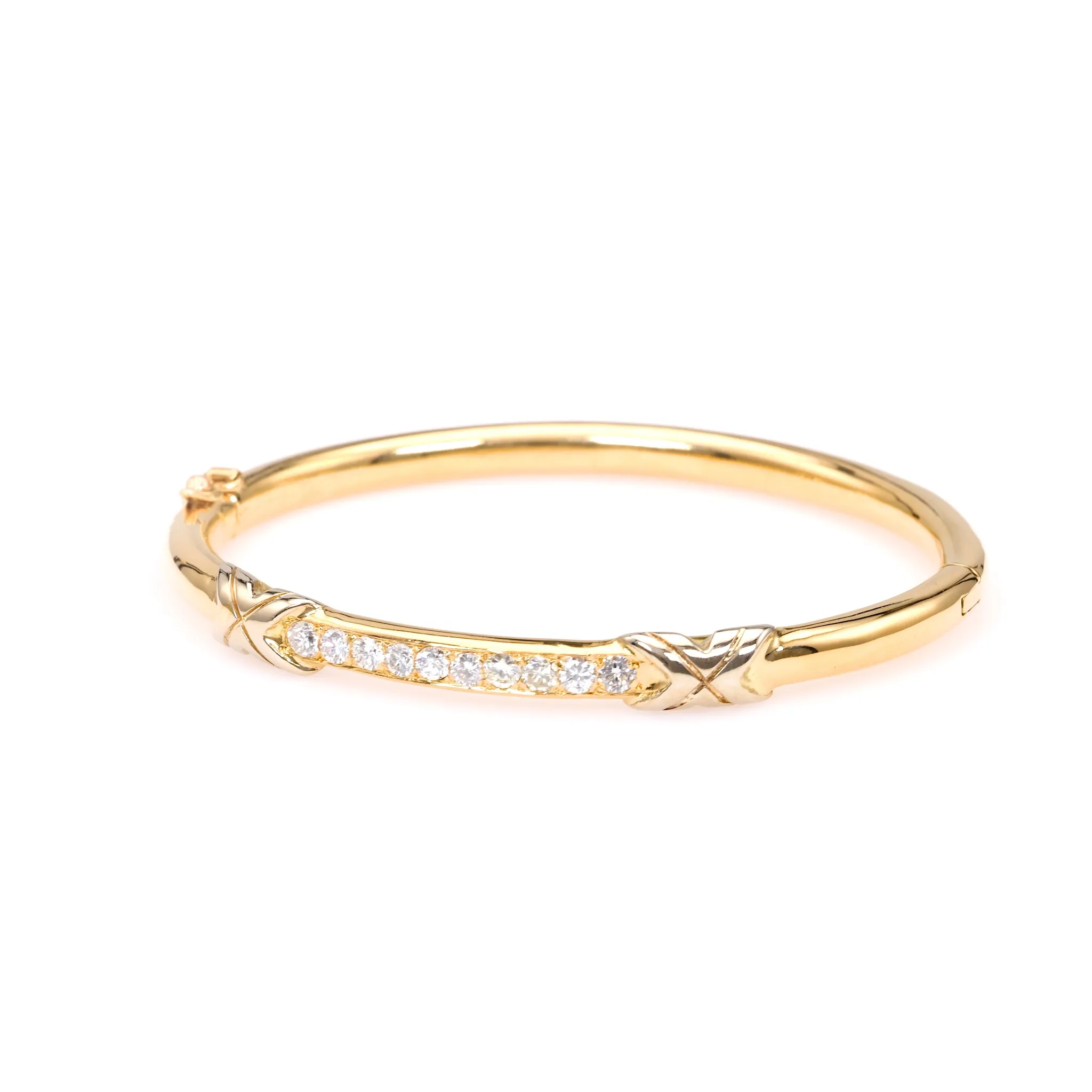 Vintage French Diamond 18k Yellow Gold Platinum Bangle