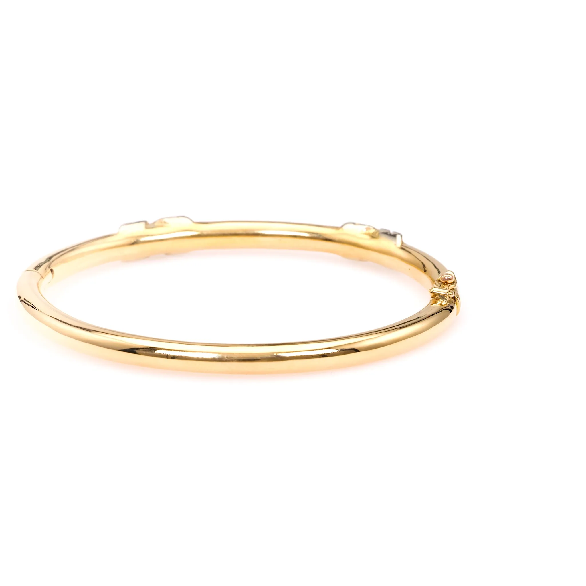 Vintage French Diamond 18k Yellow Gold Platinum Bangle