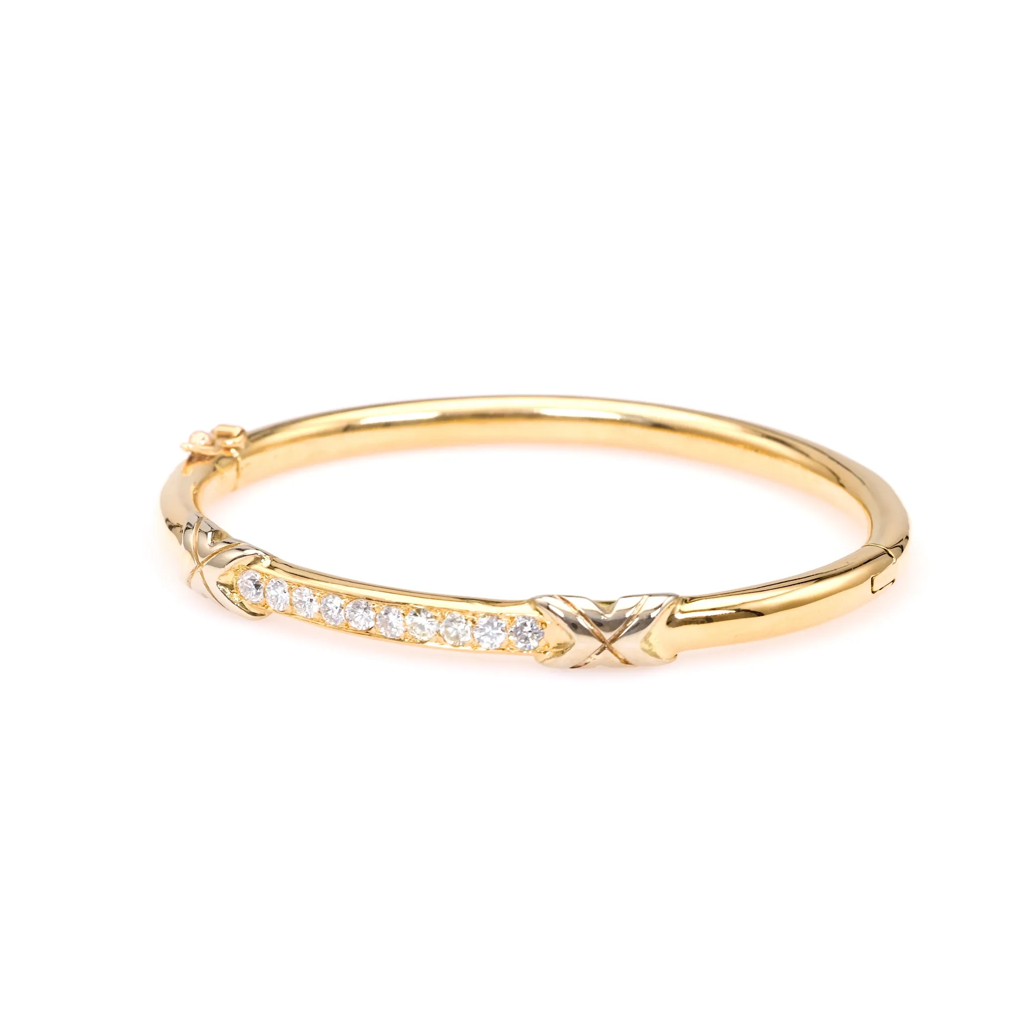 Vintage French Diamond 18k Yellow Gold Platinum Bangle