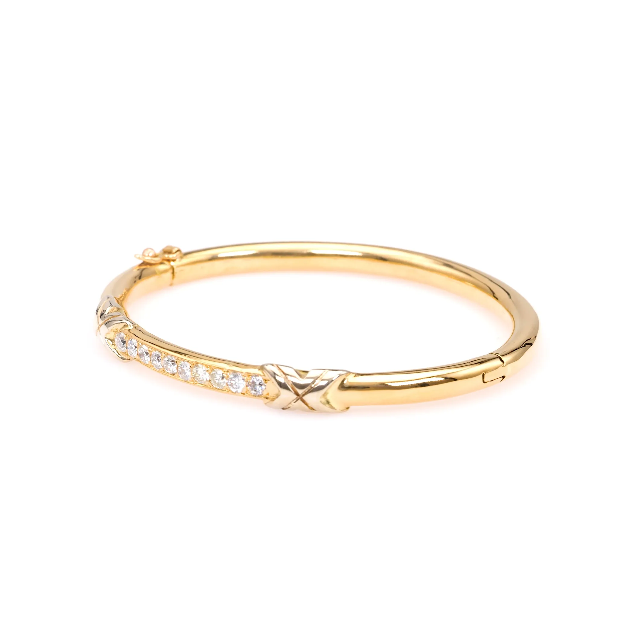 Vintage French Diamond 18k Yellow Gold Platinum Bangle