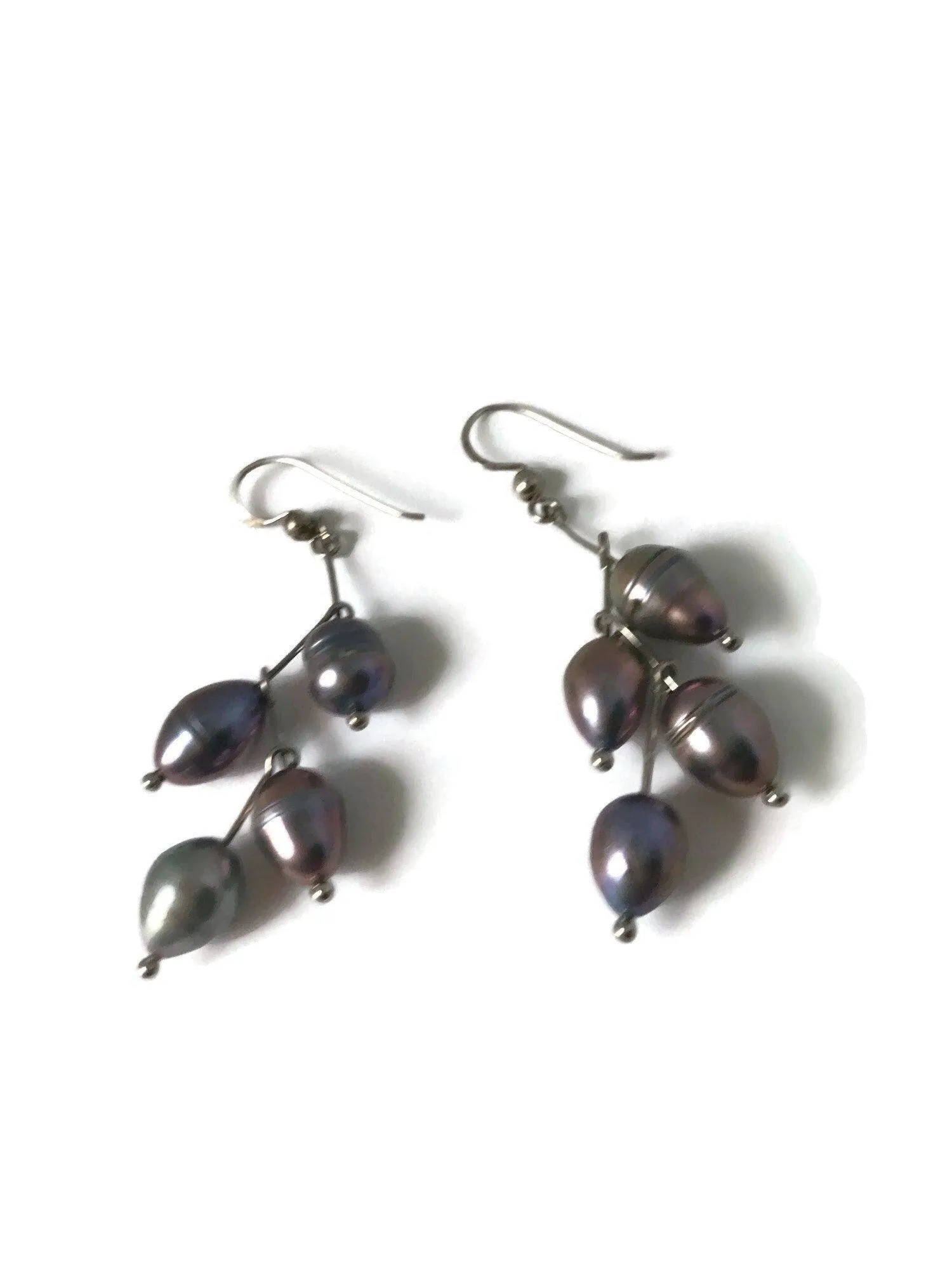 Vintage Freshwater Pearl Drop Branch Earrings 4 Pearls