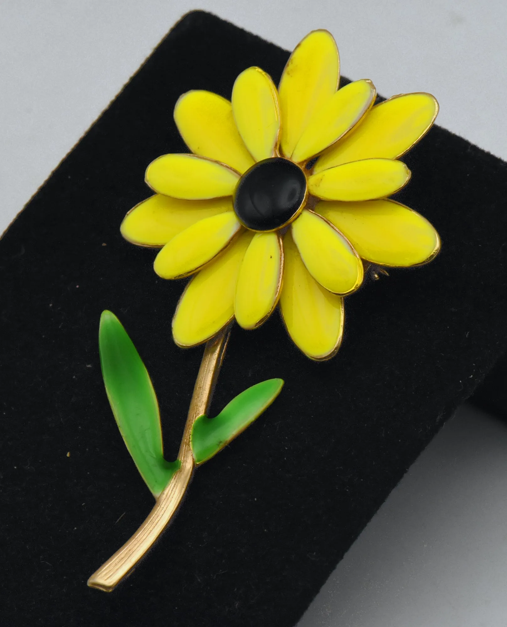 Vintage Gold Tone Yellow Enamel Flower Brooch