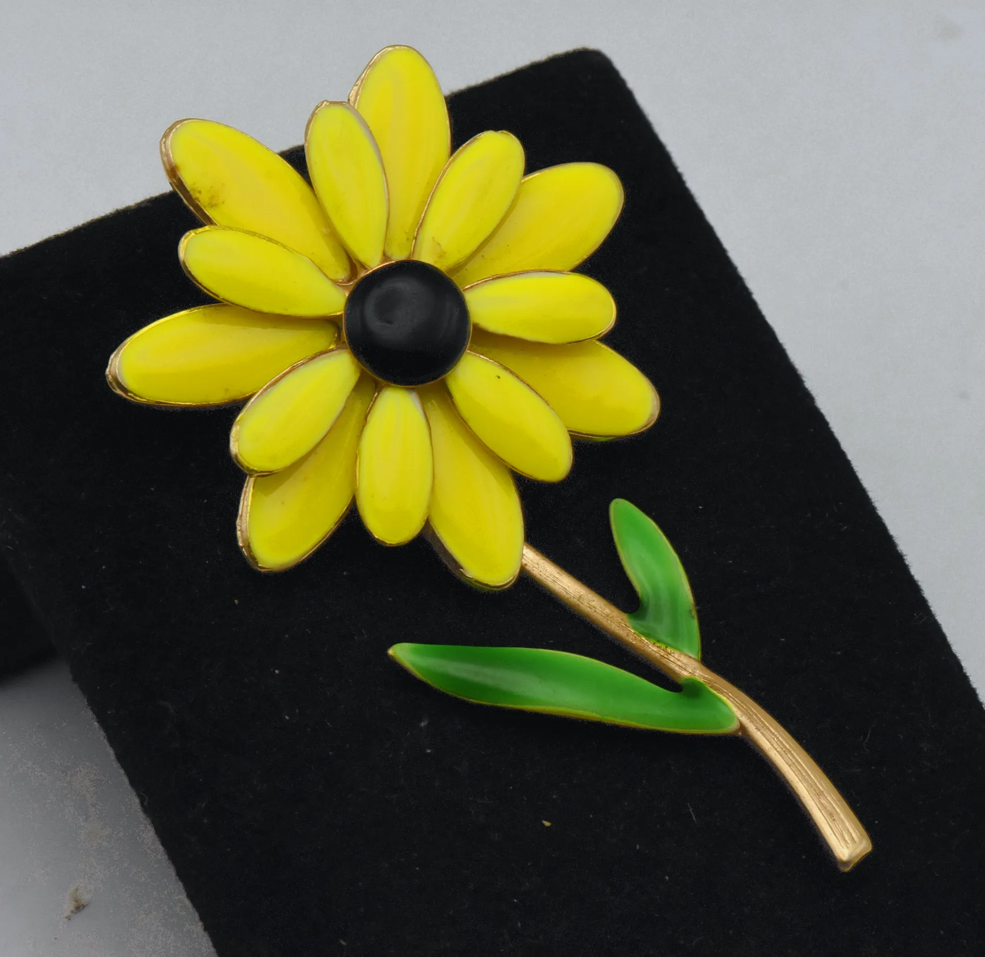 Vintage Gold Tone Yellow Enamel Flower Brooch