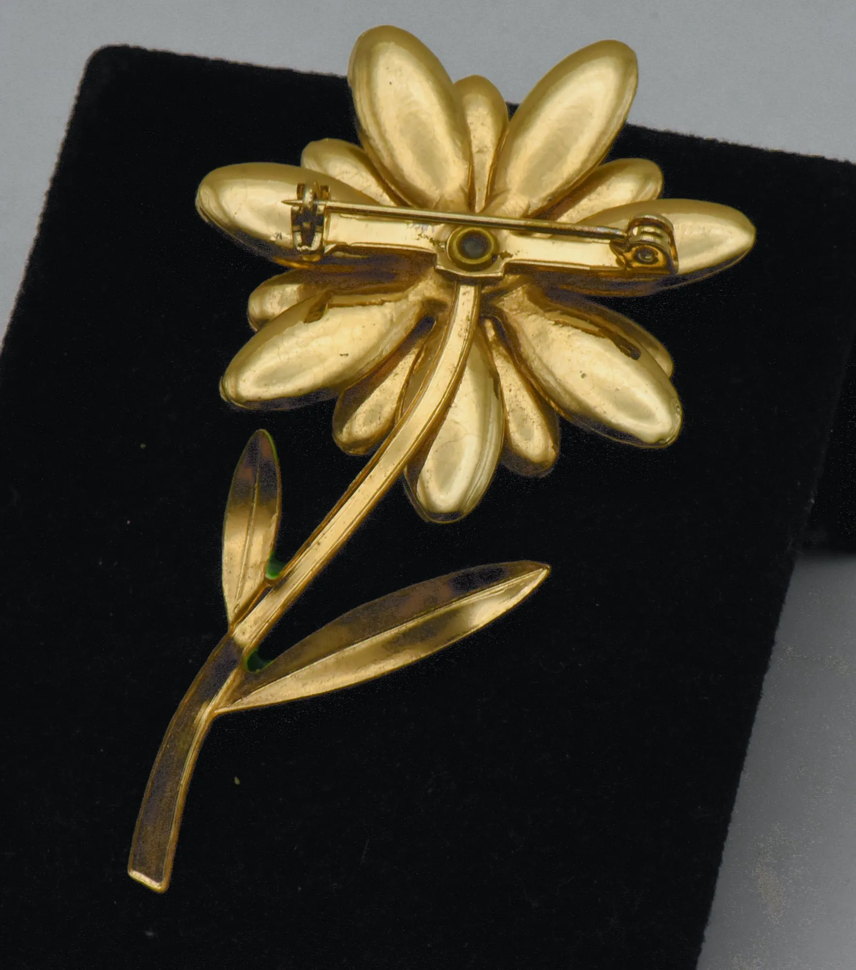 Vintage Gold Tone Yellow Enamel Flower Brooch