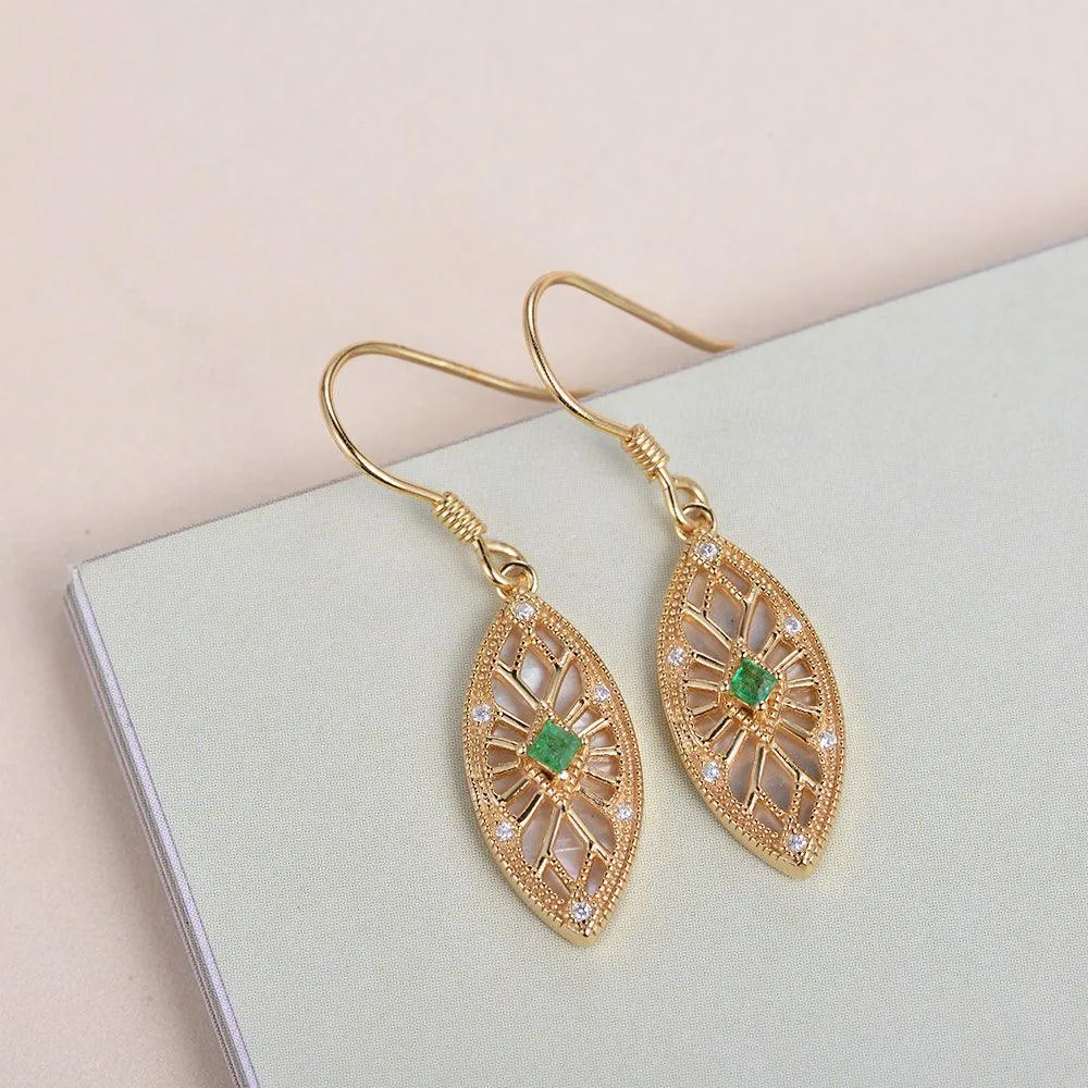 Vintage Inspired Natural Emerald Rose Gold Earrings