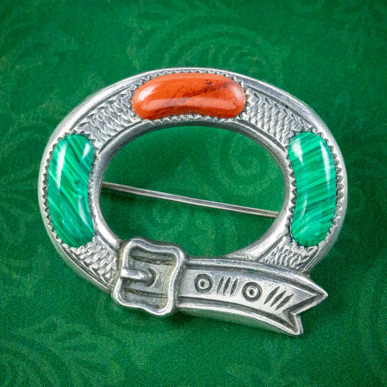 Vintage Scottish Silver Agate Buckle Brooch