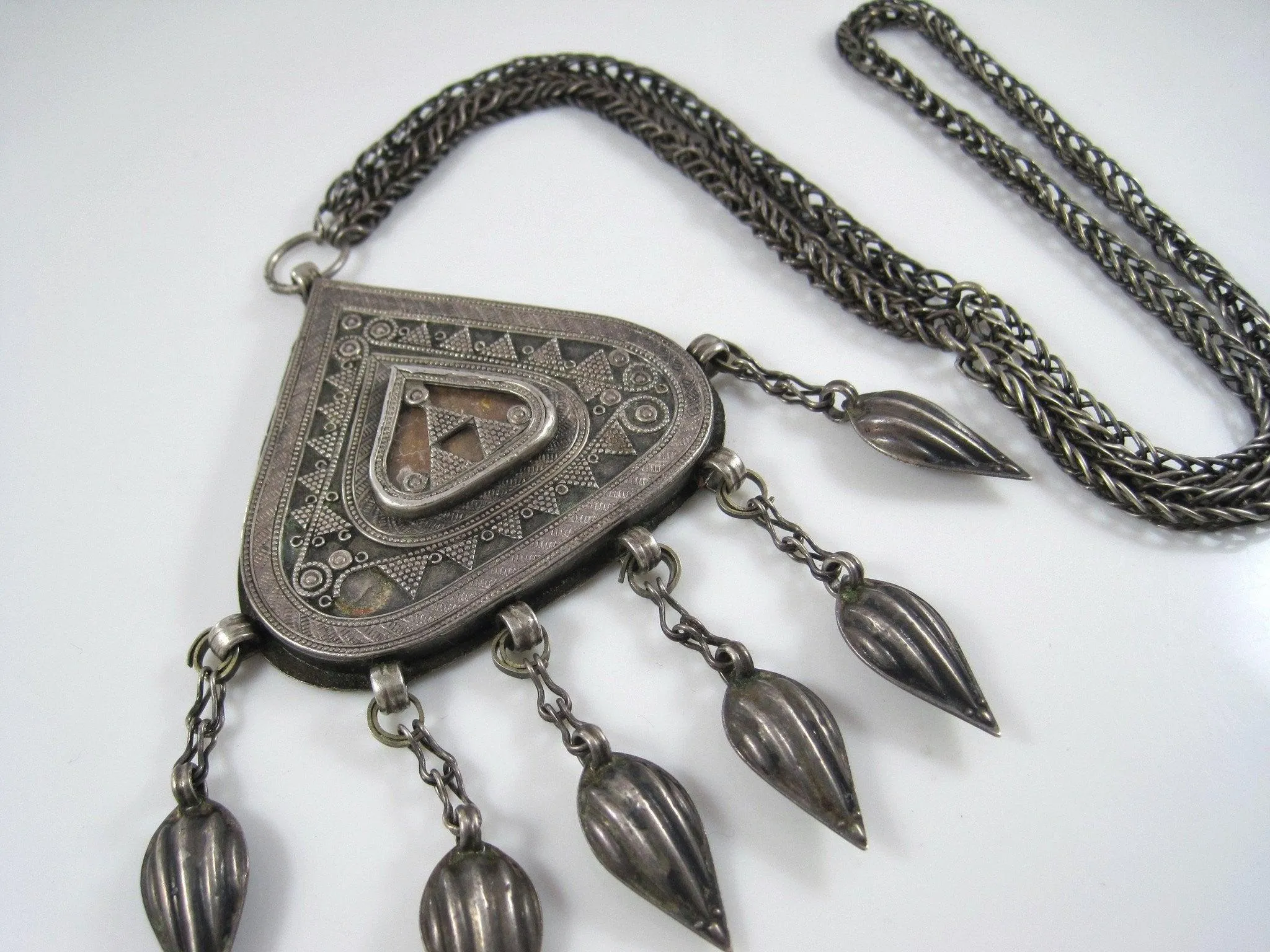 Vintage Silver Kazakh Pendant Necklace