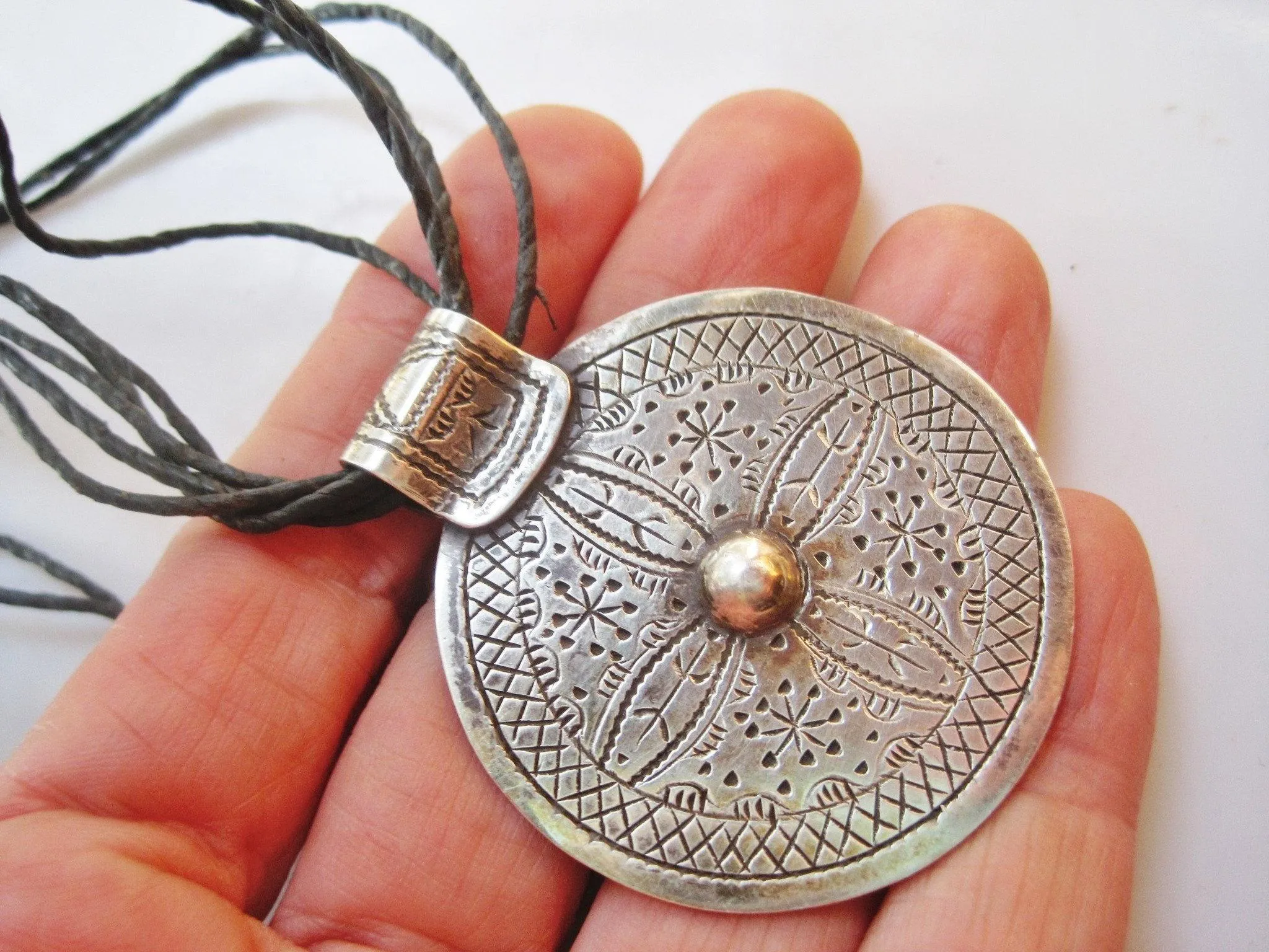 Vintage Silver Round Siwa Pendant from Egypt