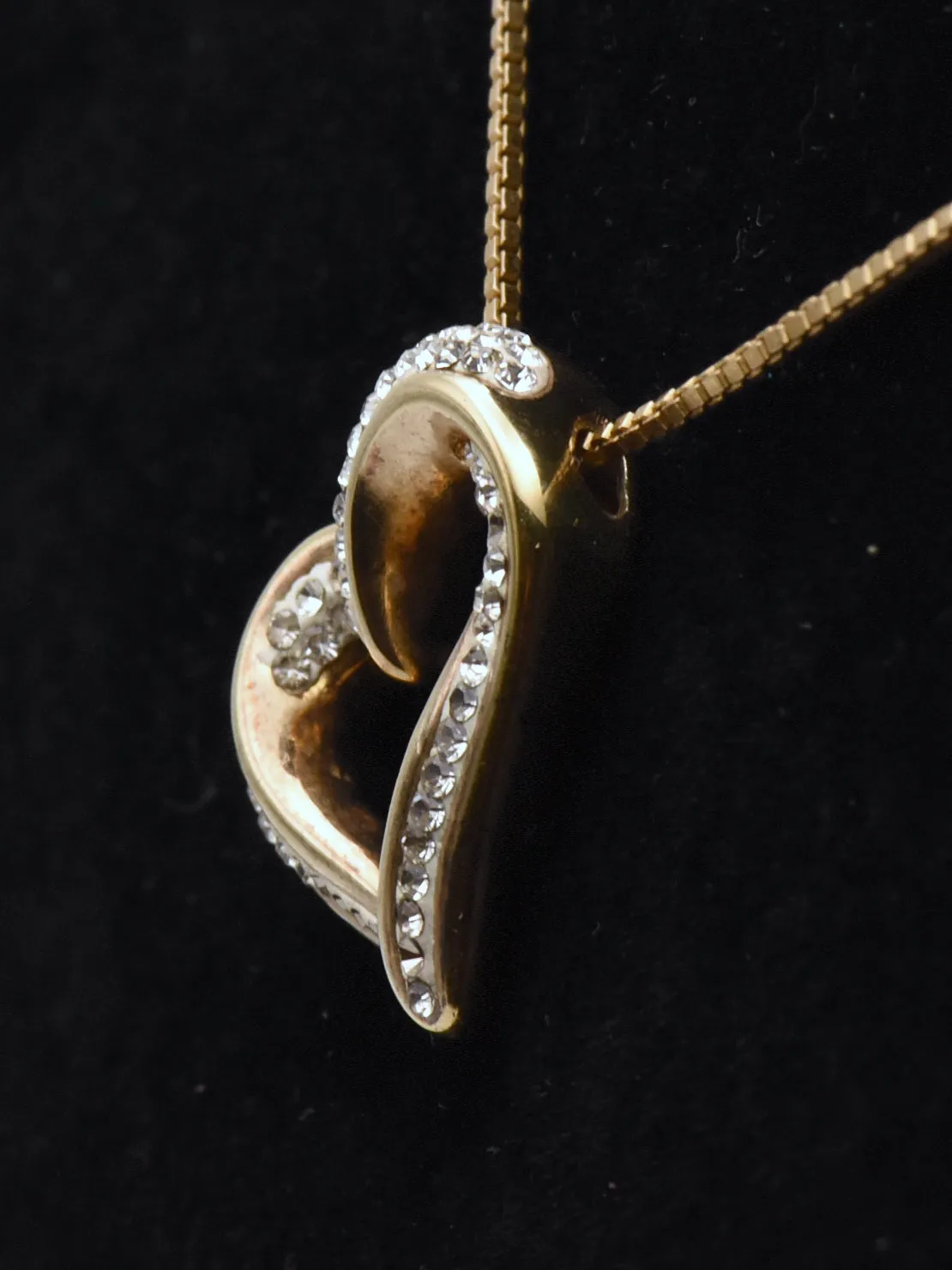 Vintage Vermeil Heart Slide Pendant on Gold Tone Chain Necklace - 20"