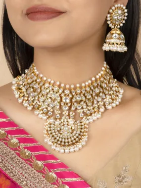 White Color Gold Plated Jadau Kundan Necklace Set - MS1901