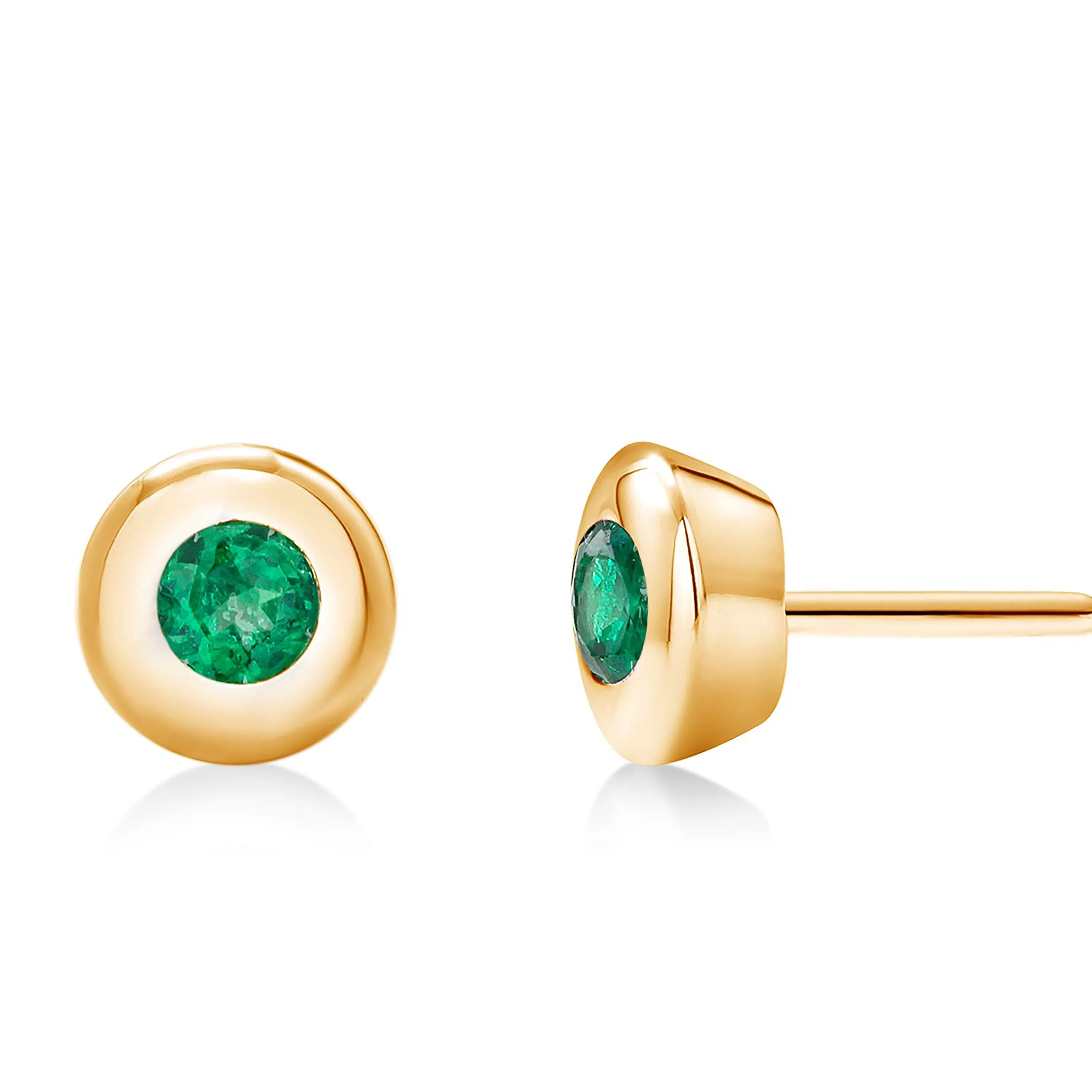 White Gold Bezel Set Emerald Stud Earrings Weighing 0.30 Carat