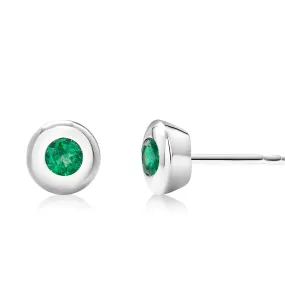 White Gold Bezel Set Emerald Stud Earrings Weighing 0.30 Carat