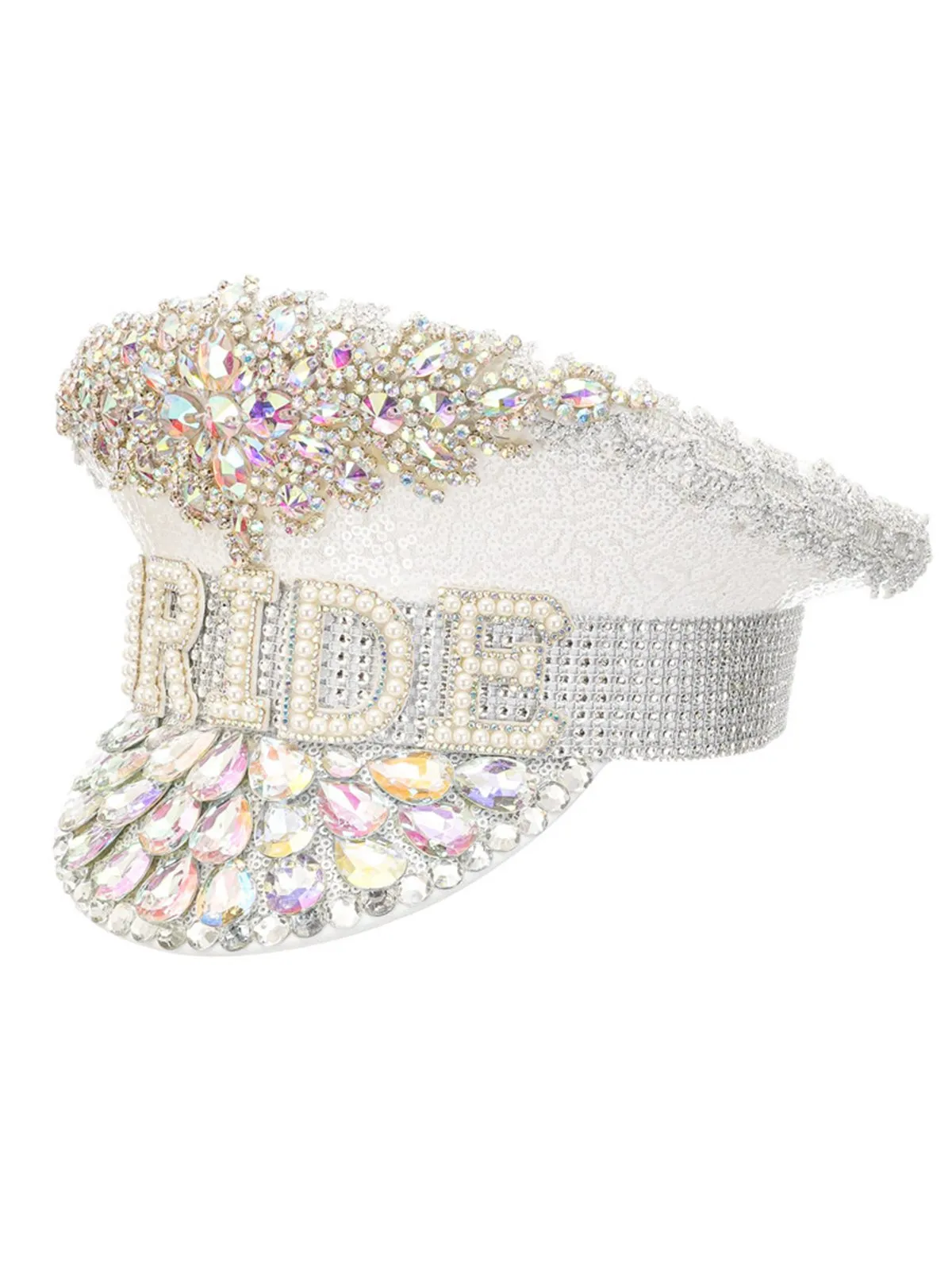 White Rhinestone Letter Party Big Cap Hat