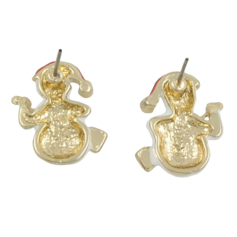 White Snowman with Broom Christmas Pierced Earring - XE103