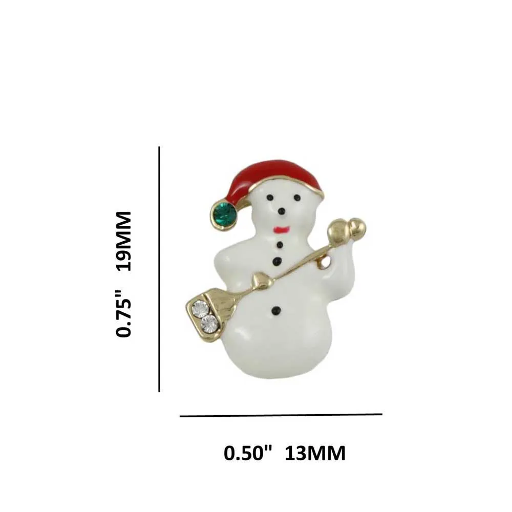 White Snowman with Broom Christmas Pierced Earring - XE103