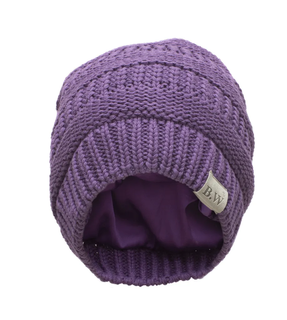 Winter Hat | Satin Lined | Detachable Pom Pom | Ultra Violet Beanie