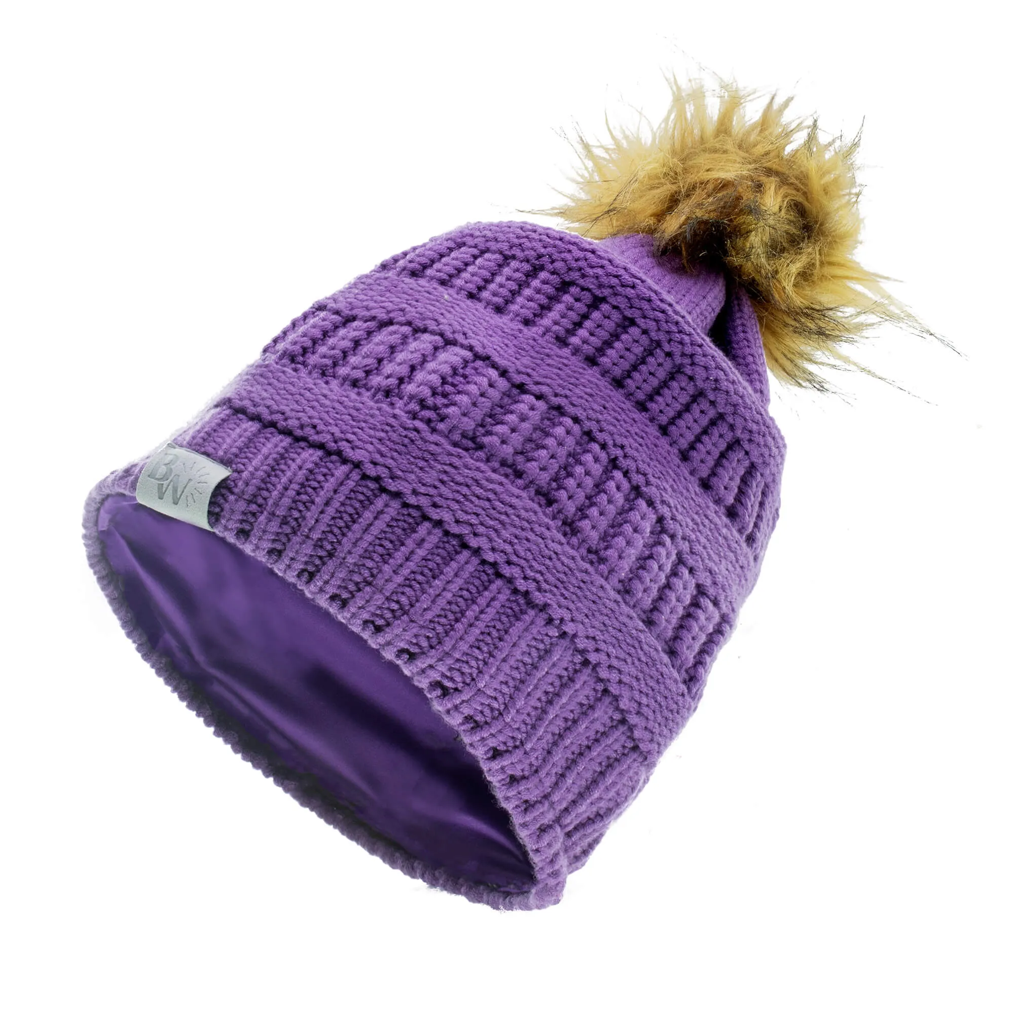 Winter Hat | Satin Lined | Detachable Pom Pom | Ultra Violet Beanie