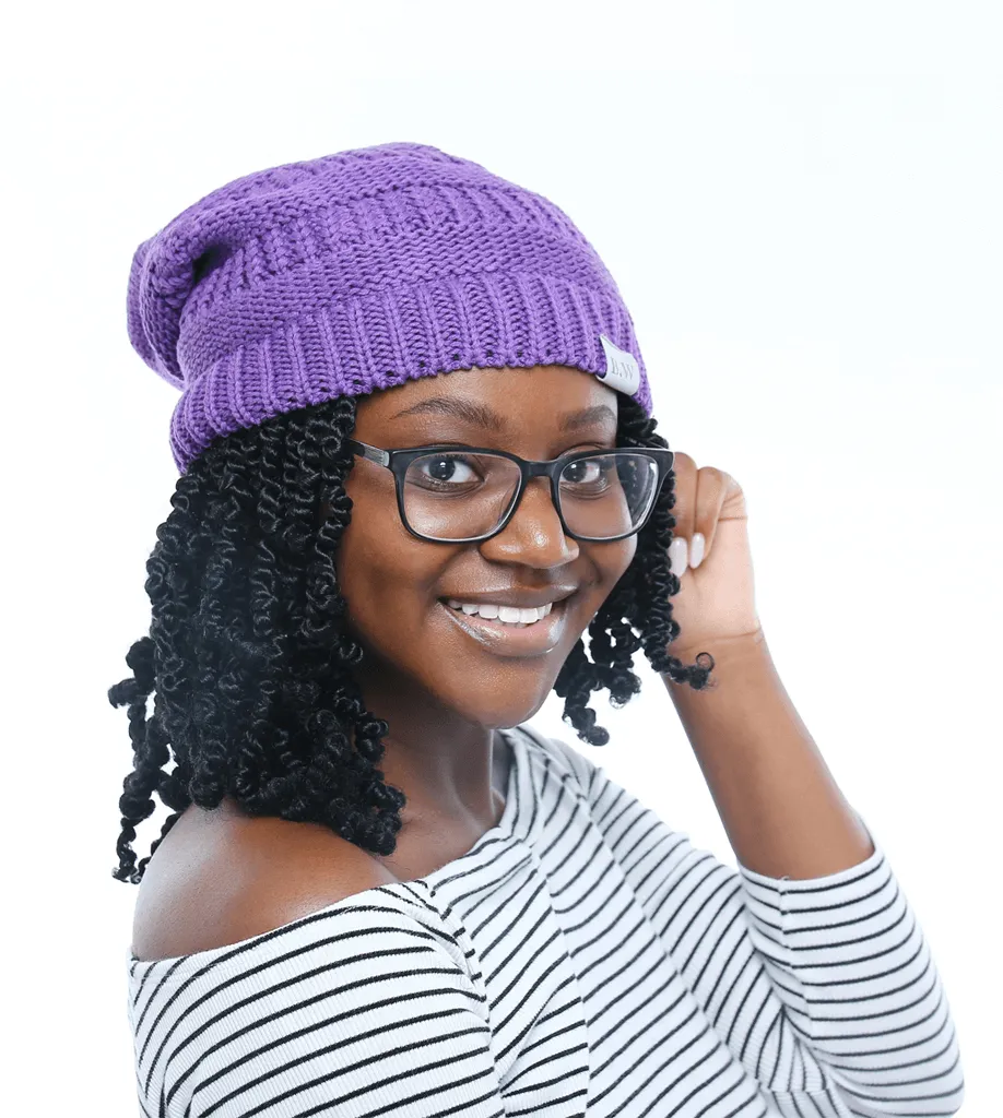 Winter Hat | Satin Lined | Detachable Pom Pom | Ultra Violet Beanie