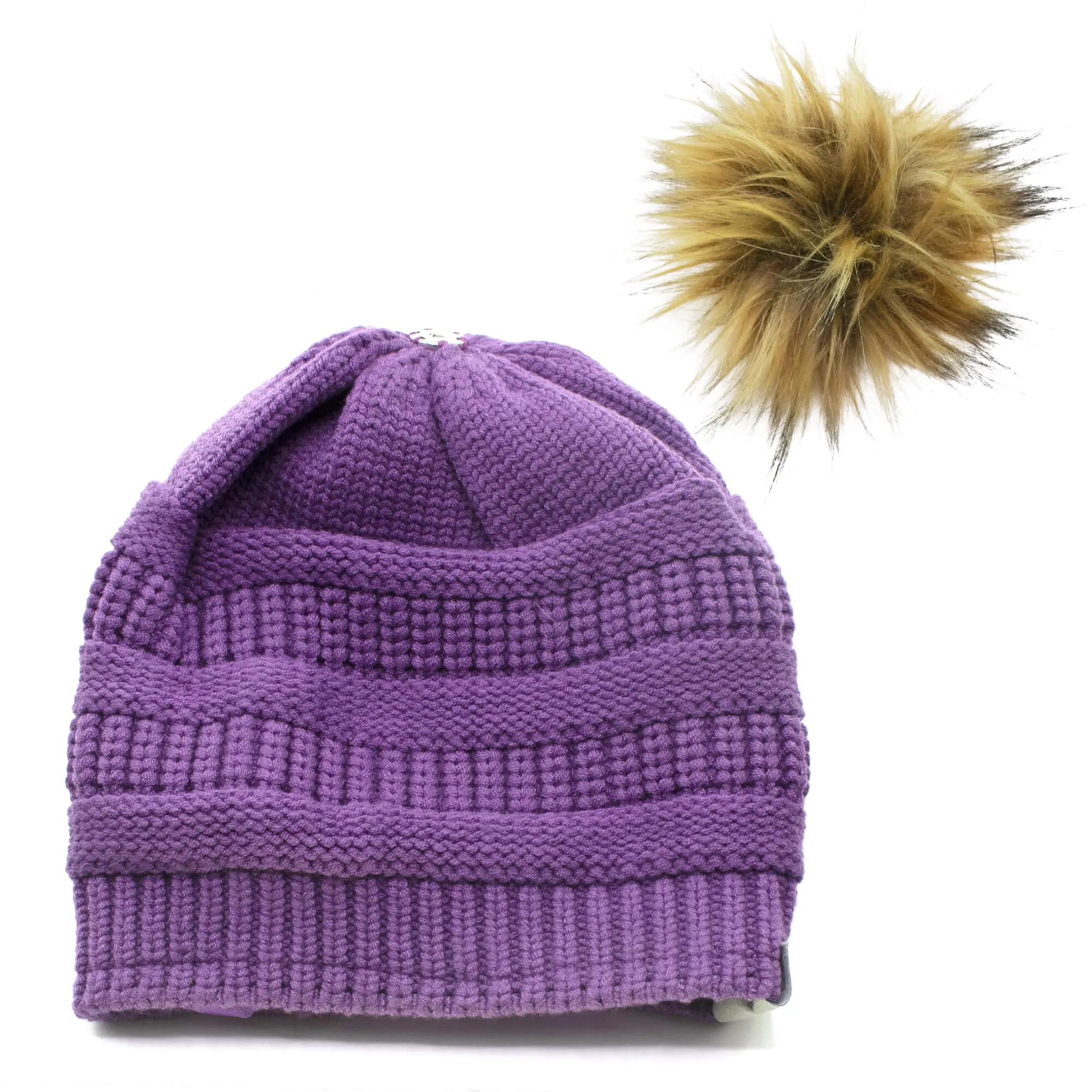 Winter Hat | Satin Lined | Detachable Pom Pom | Ultra Violet Beanie