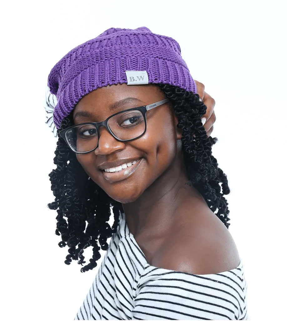 Winter Hat | Satin Lined | Detachable Pom Pom | Ultra Violet Beanie