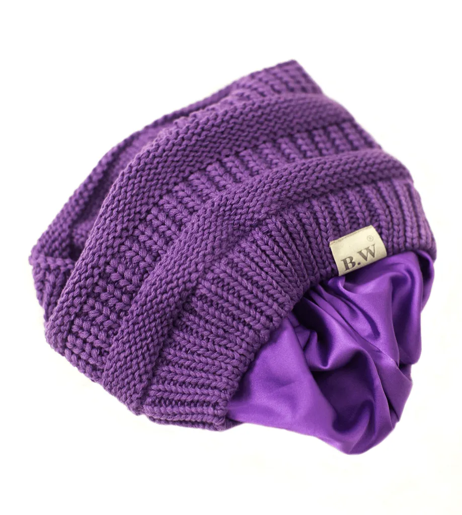 Winter Hat | Satin Lined | Detachable Pom Pom | Ultra Violet Beanie