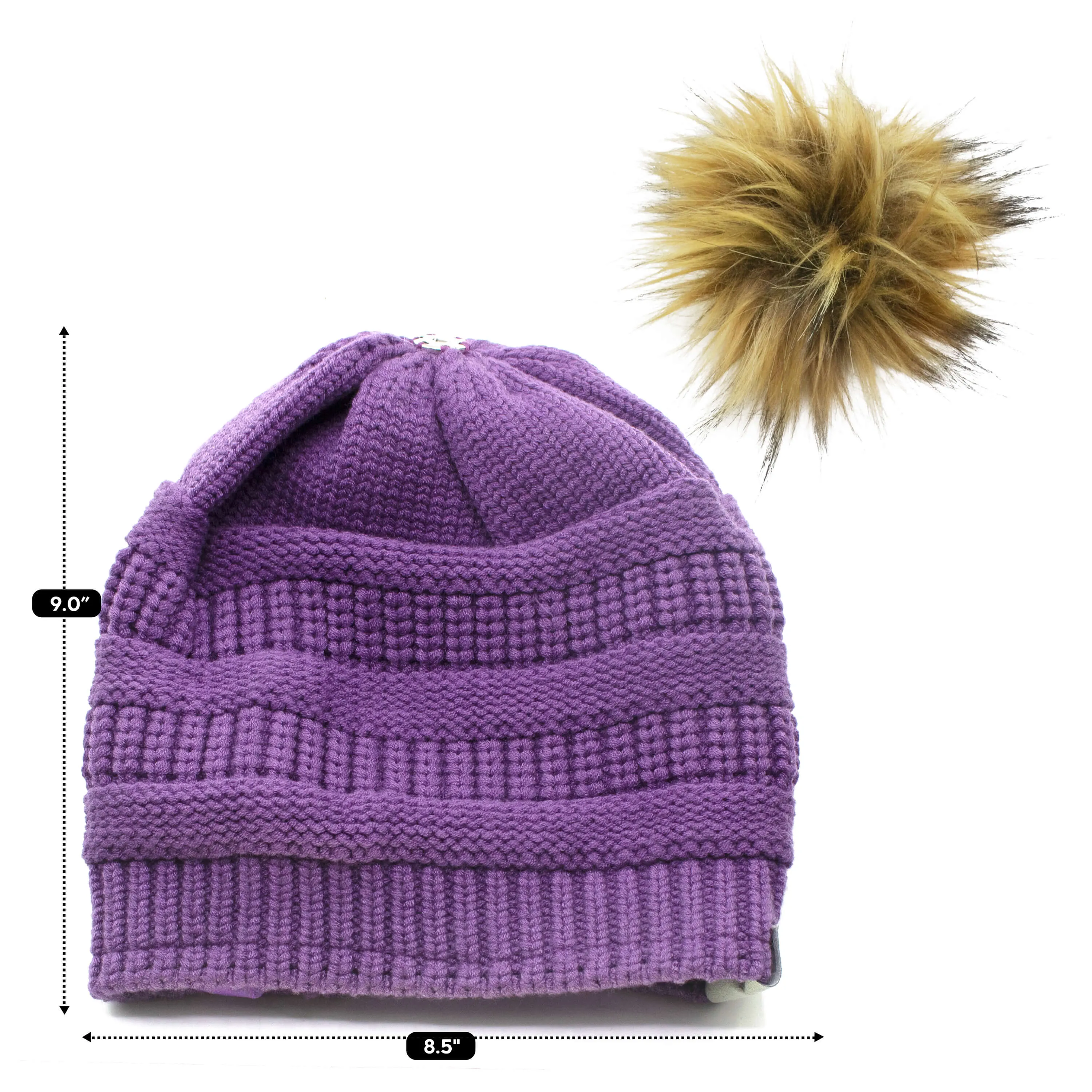 Winter Hat | Satin Lined | Detachable Pom Pom | Ultra Violet Beanie