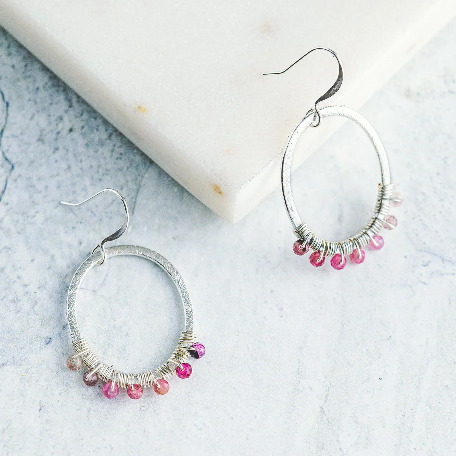 Wire Wrapped Crystal Hoop Earrings - Oval