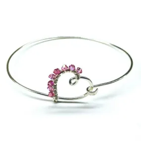 Wire Wrapped Pink Crystal Heart Bangle