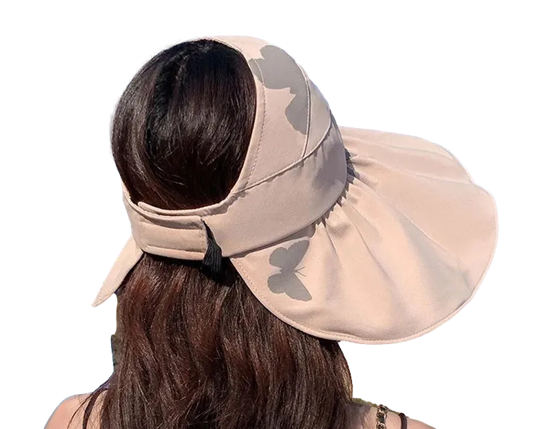 Women Wide Brim Summer Sun Hat Lightweight Foldable Beach Sun Hat for Ladies Travel Roll up Ponytail Visor Butterfly