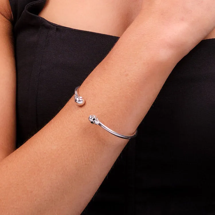 Women's 925 Sterling Silver Skull Bangle | Unique Silver Bracelet