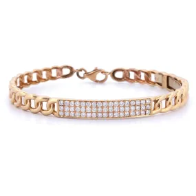 Women's Diamond ID Curb Link Bangle Bracelet in 18k Rose Gold