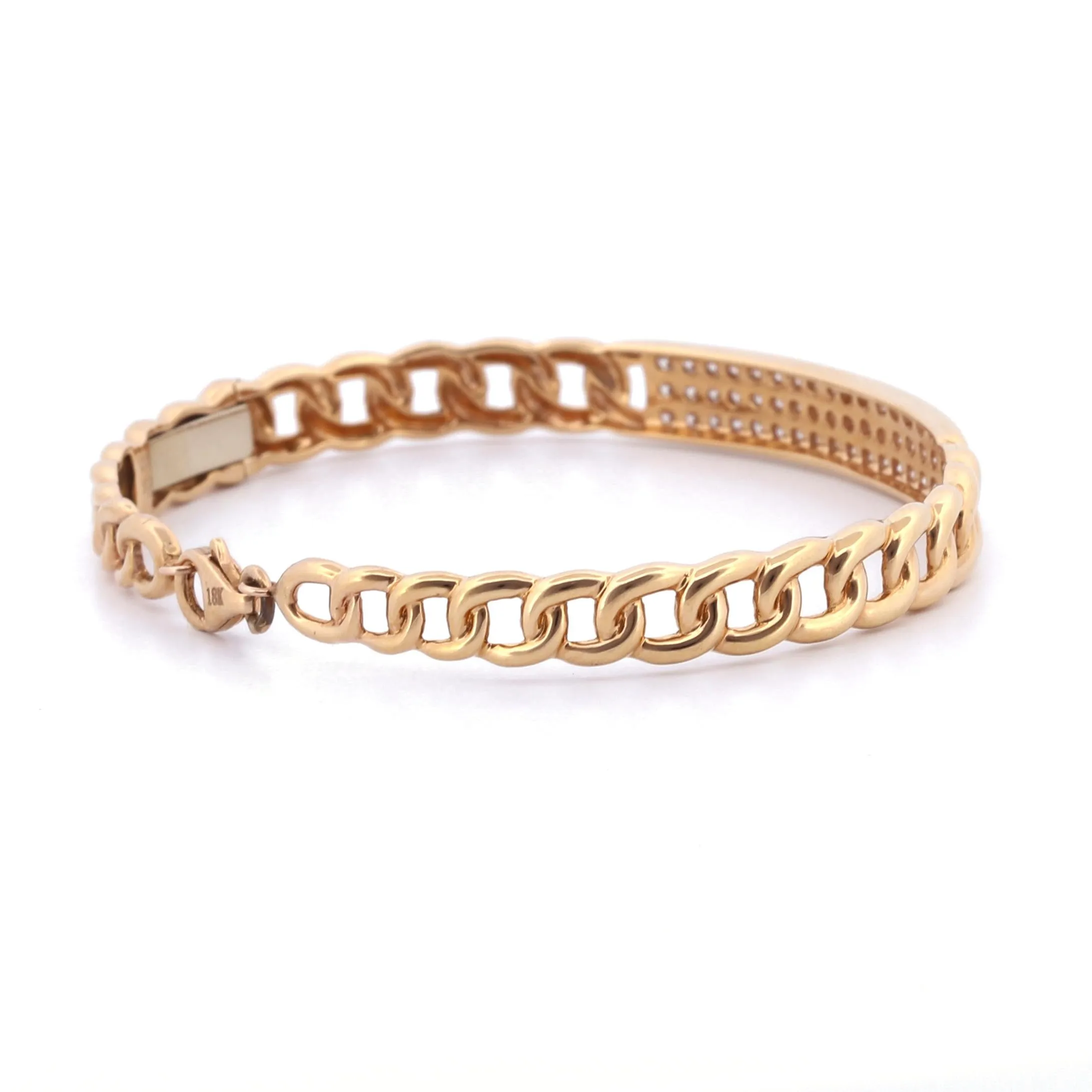 Women's Diamond ID Curb Link Bangle Bracelet in 18k Rose Gold