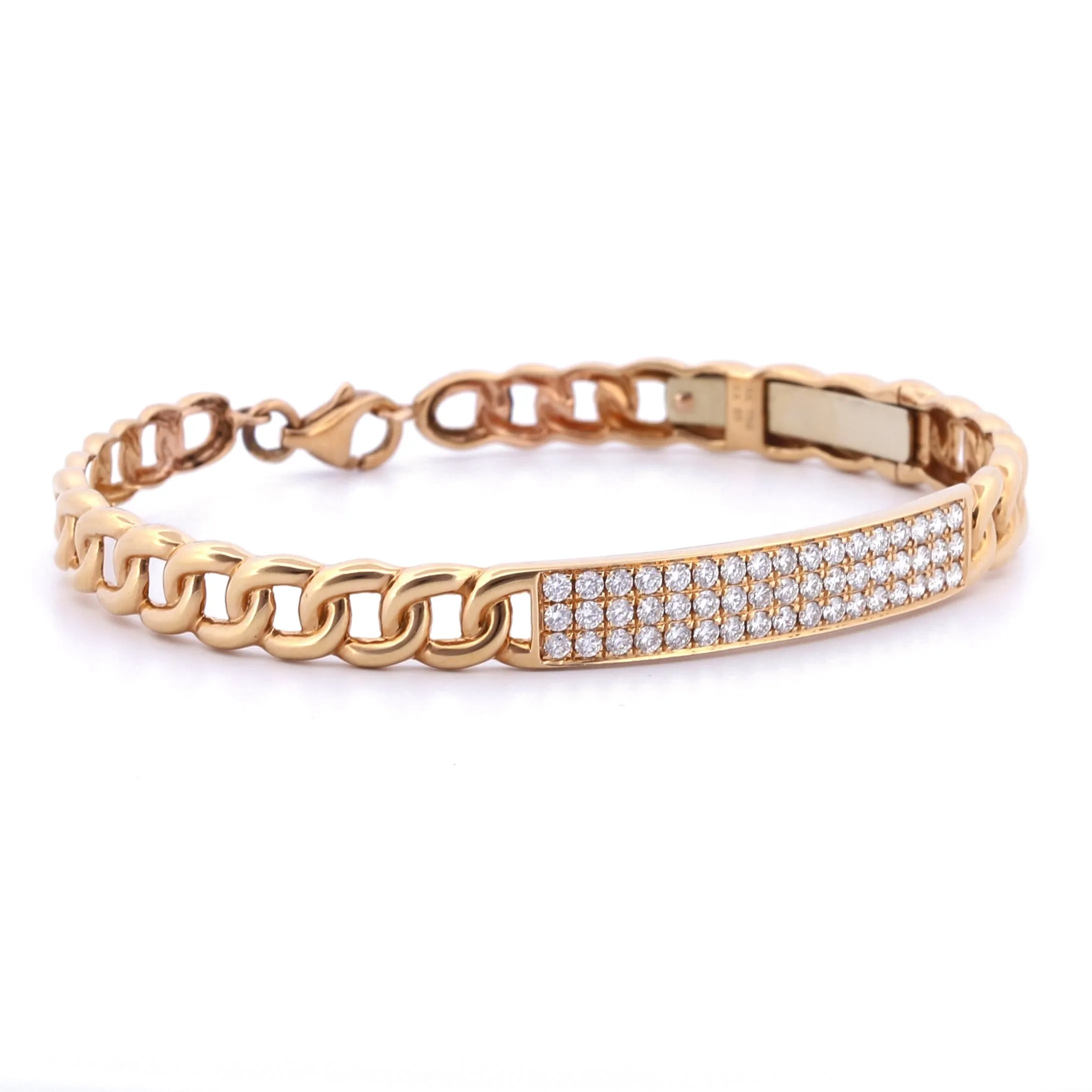 Women's Diamond ID Curb Link Bangle Bracelet in 18k Rose Gold