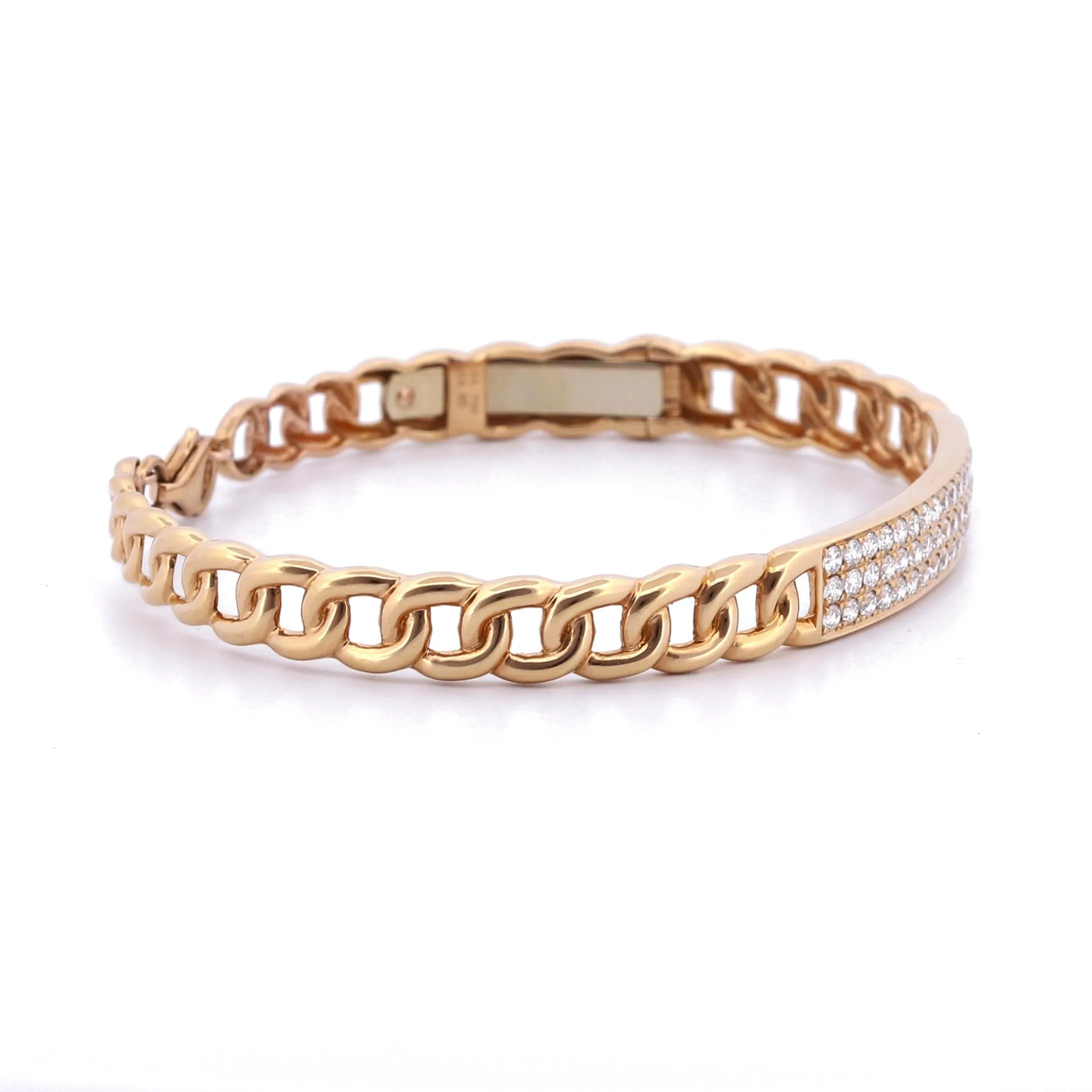 Women's Diamond ID Curb Link Bangle Bracelet in 18k Rose Gold