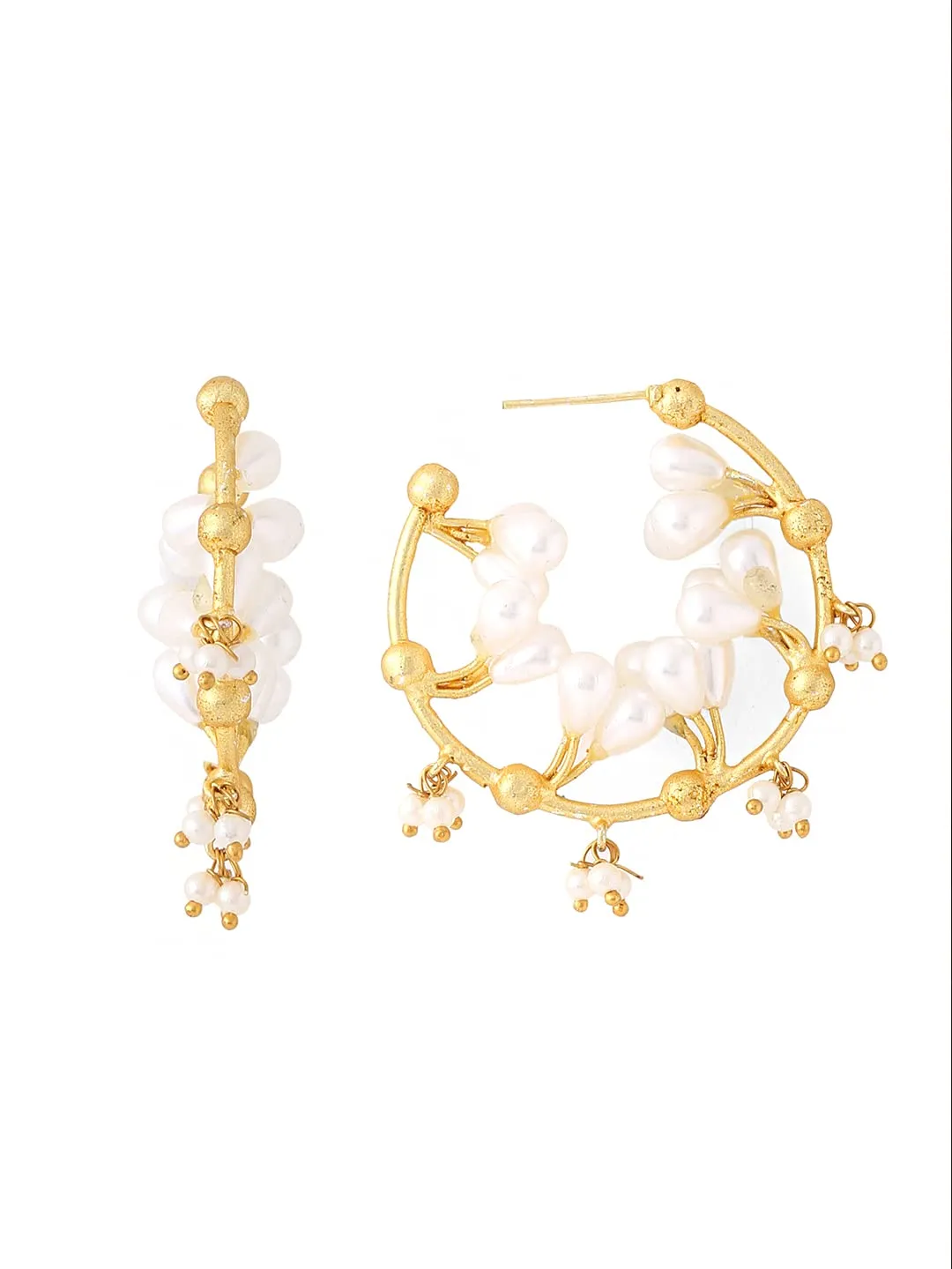 Yellow Chimes Hoop Earrings For Women Fascinating White Pearl Circular Mat Gold Finishing Hoop Earrings For Women And Girls